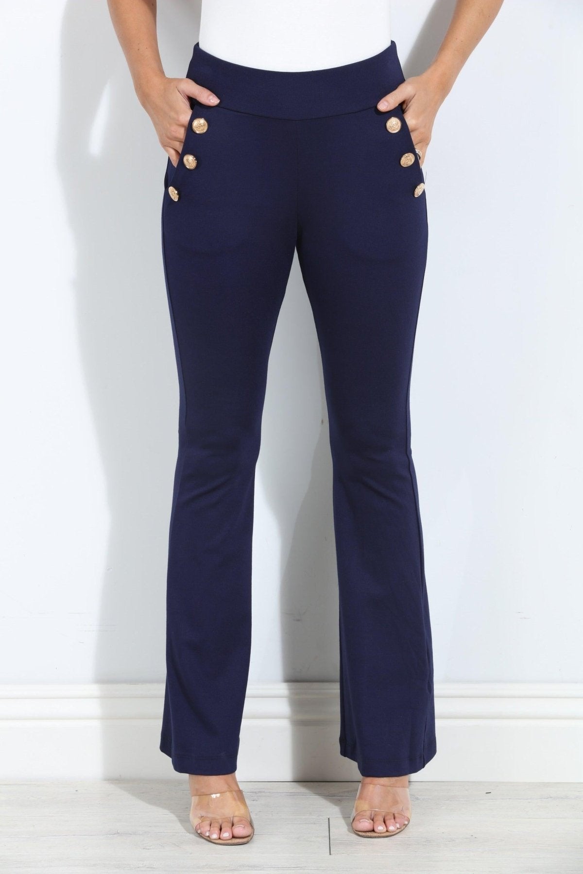 Navy Ponti Button Pants-FINAL SALE