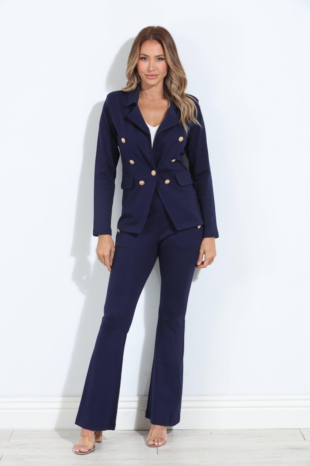 Navy Ponti Button Pants-FINAL SALE