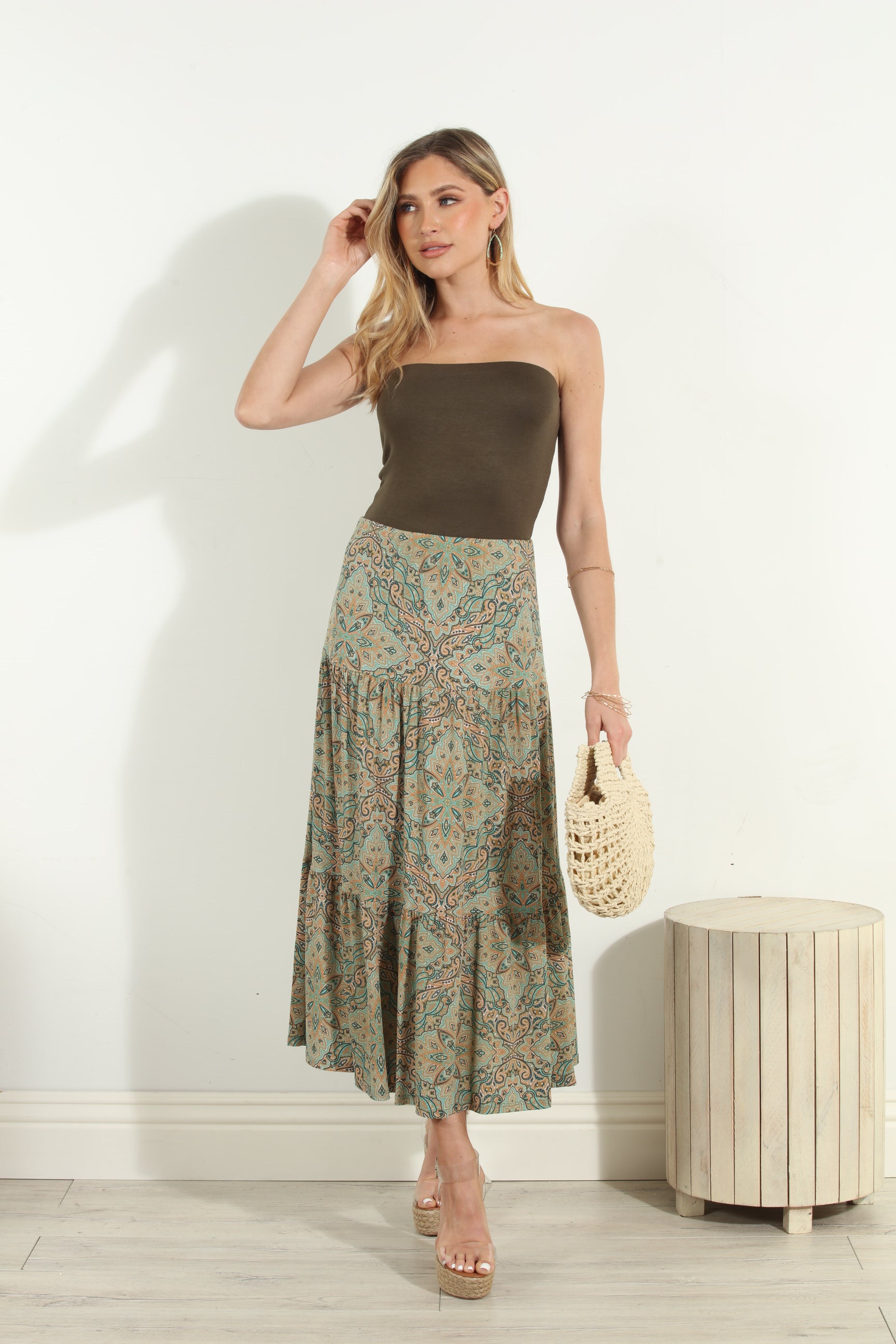 Neema Stretch Tiered Midi Skirt