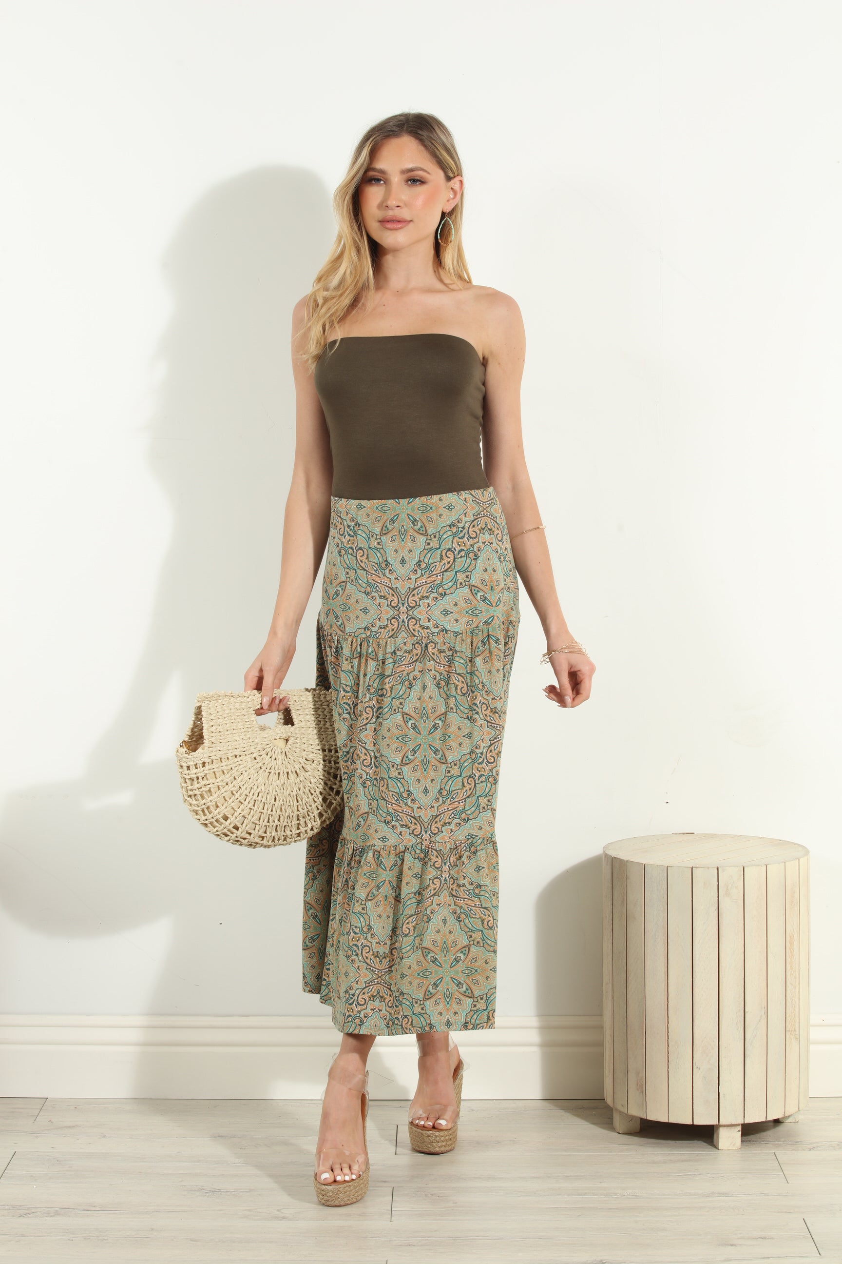 Neema Stretch Tiered Midi Skirt
