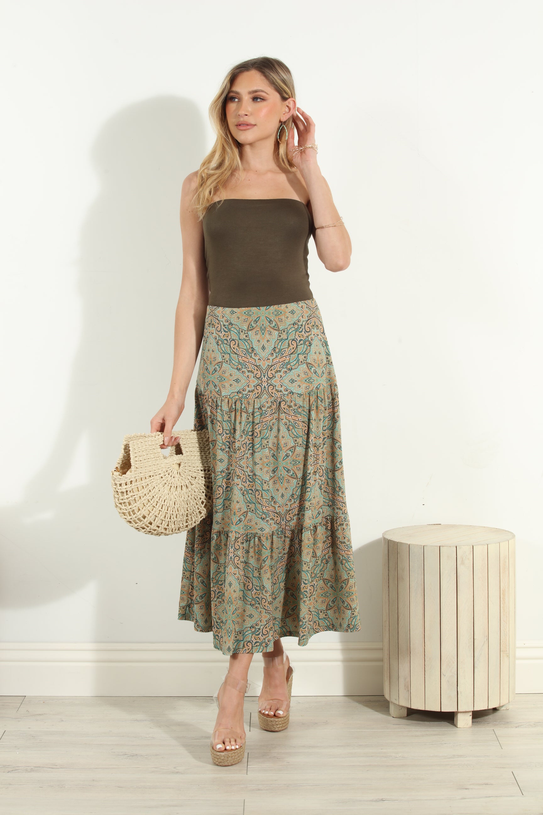 Neema Stretch Tiered Midi Skirt