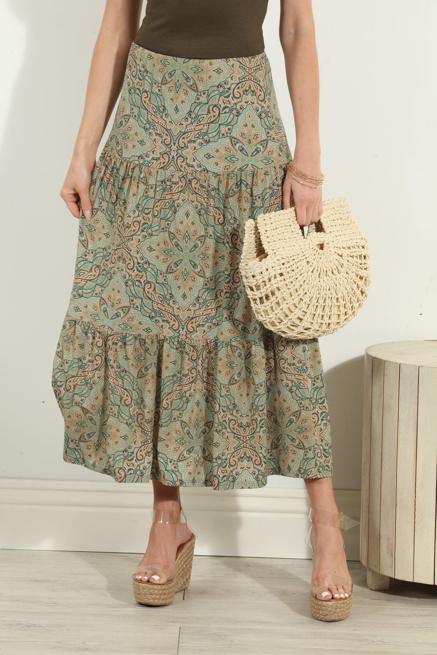 Neema Stretch Tiered Midi Skirt