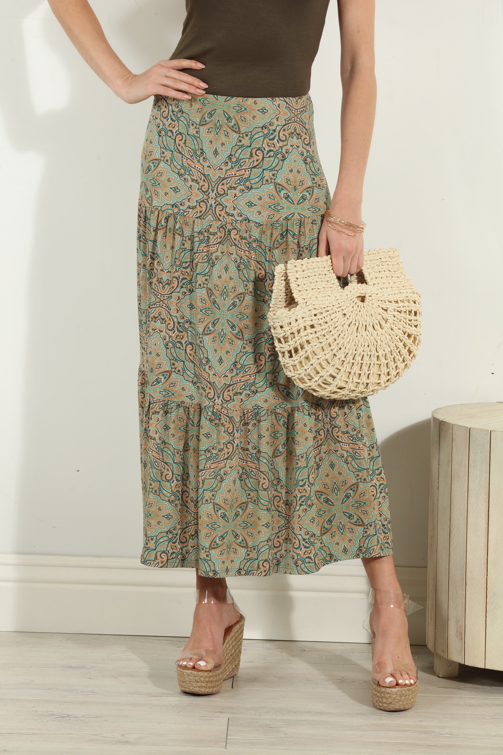Neema Stretch Tiered Midi Skirt