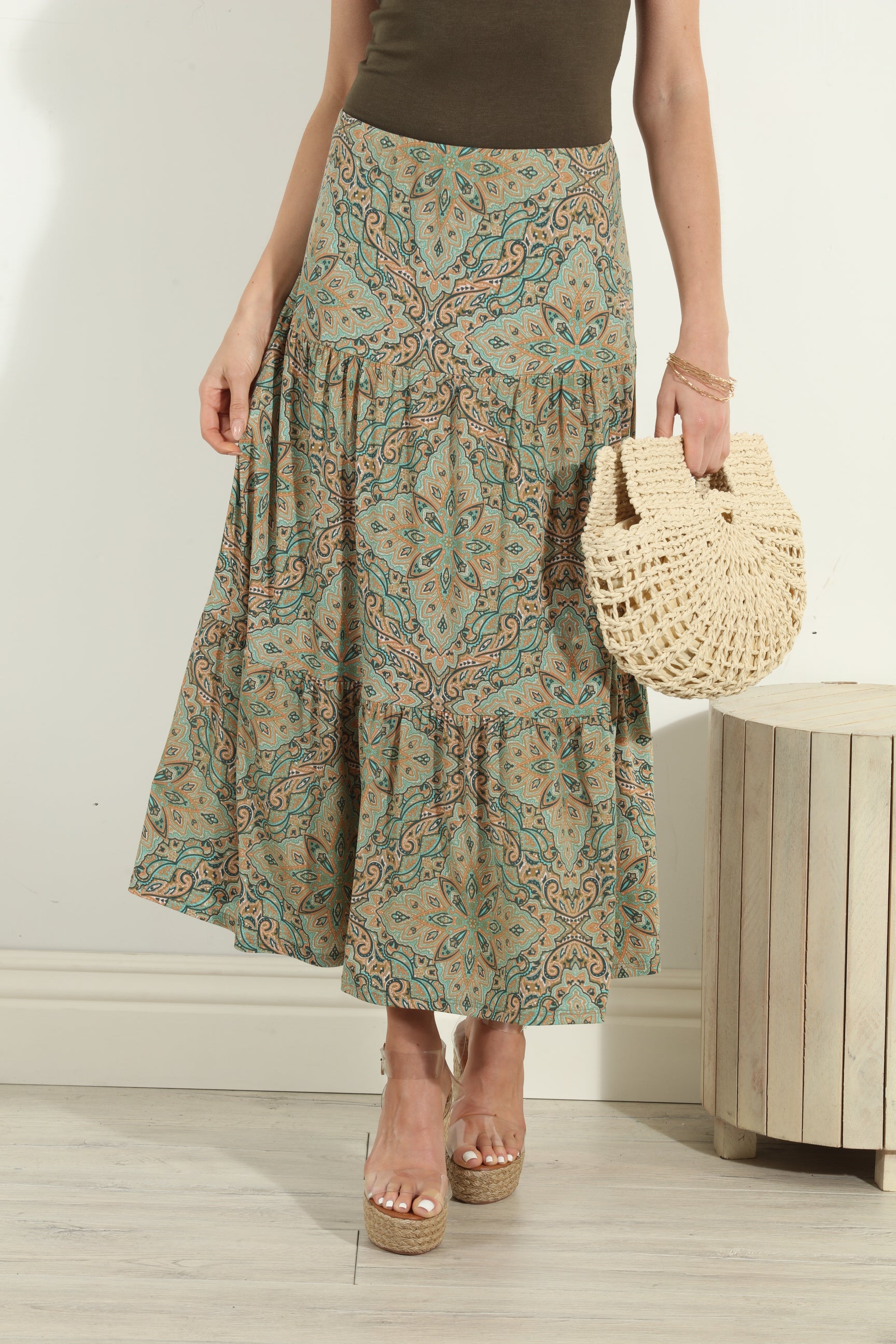 Neema Stretch Tiered Midi Skirt