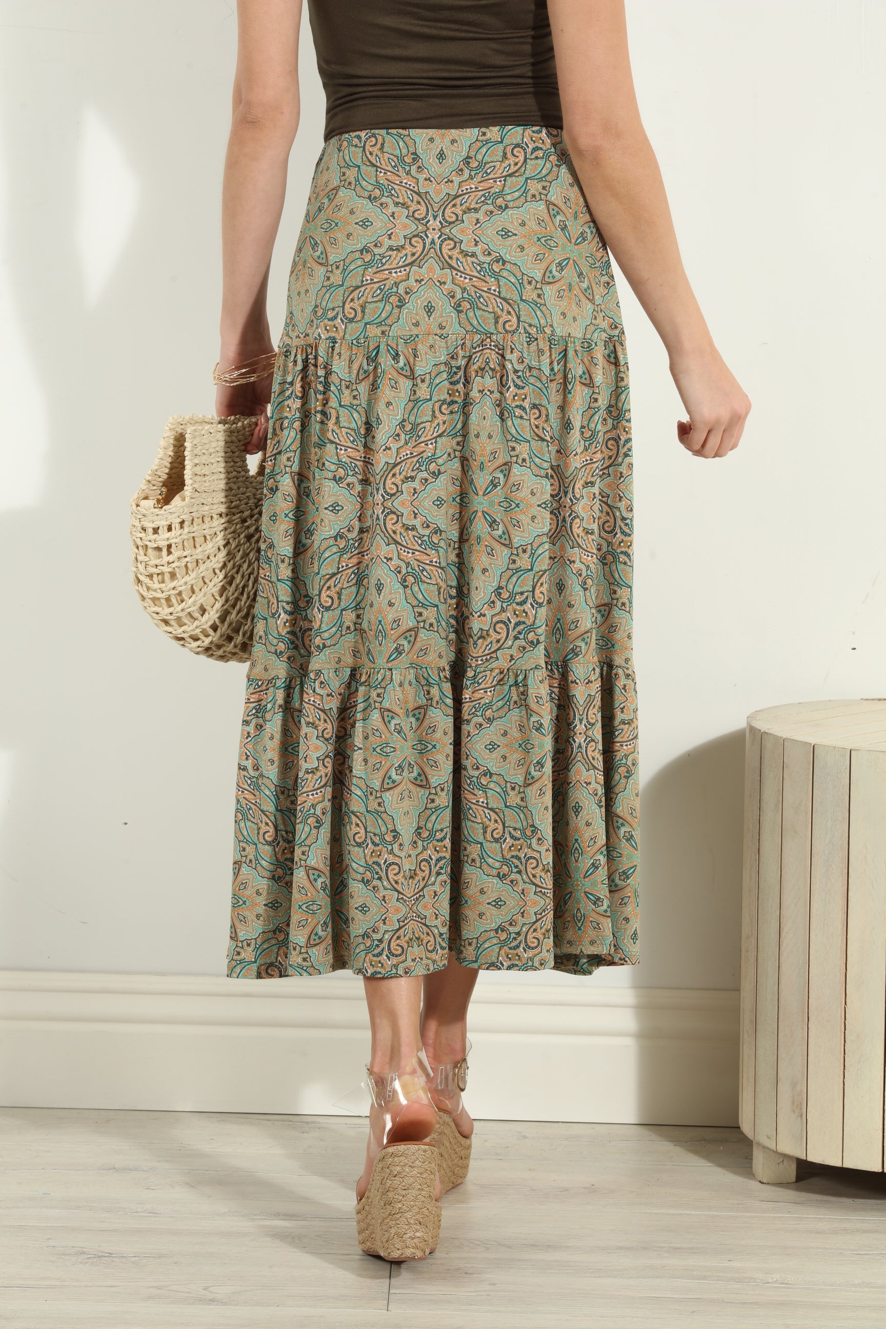 Neema Stretch Tiered Midi Skirt