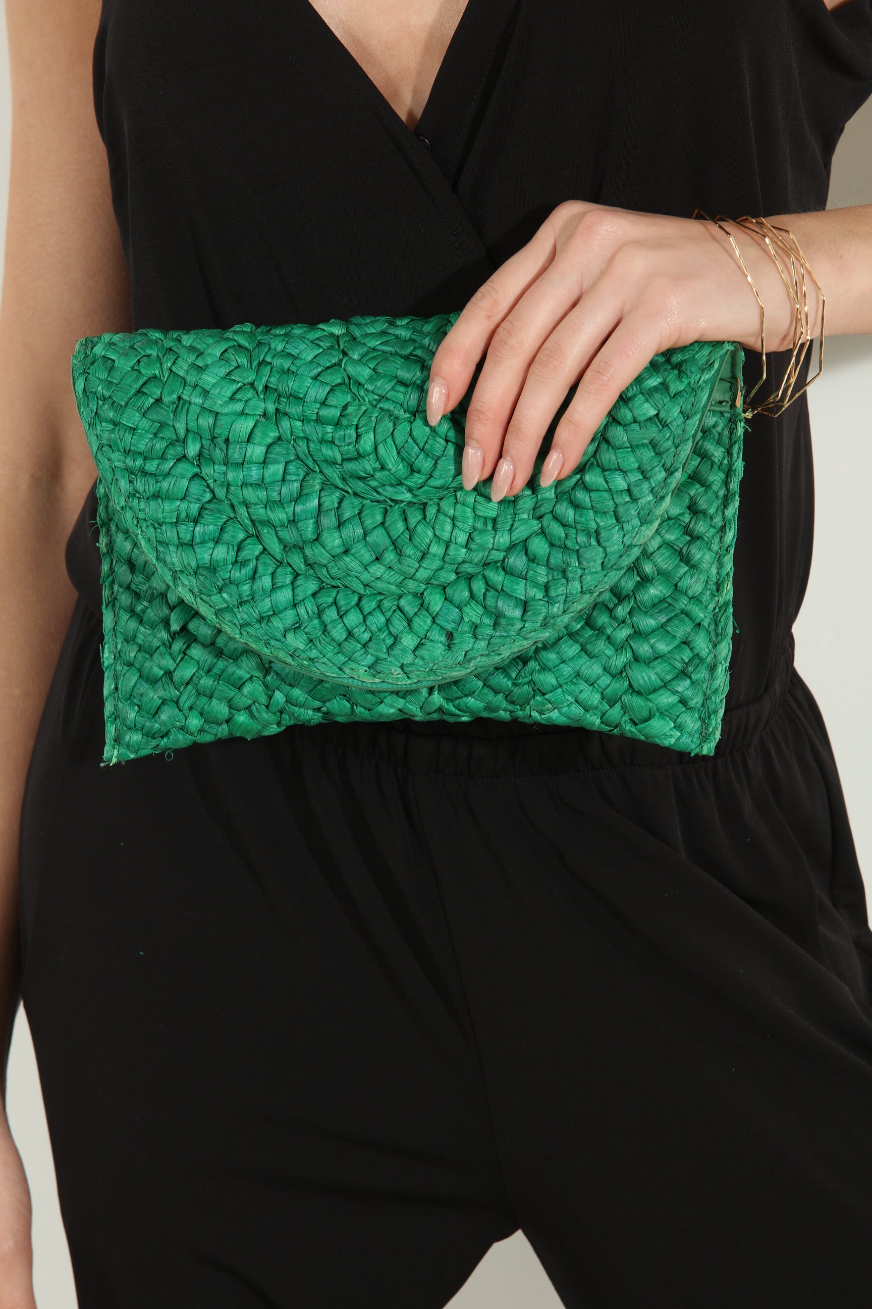 Kelly Green Raffia Clutch
