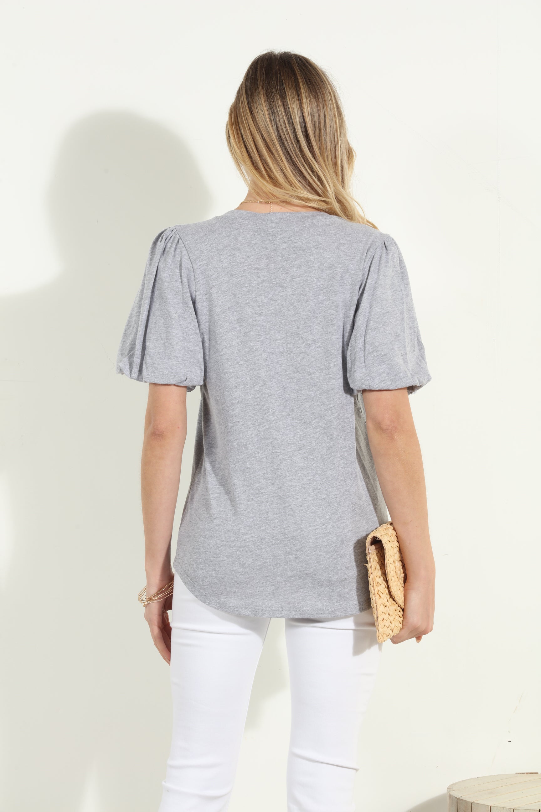 Heather Grey Puff Sleeve Tee