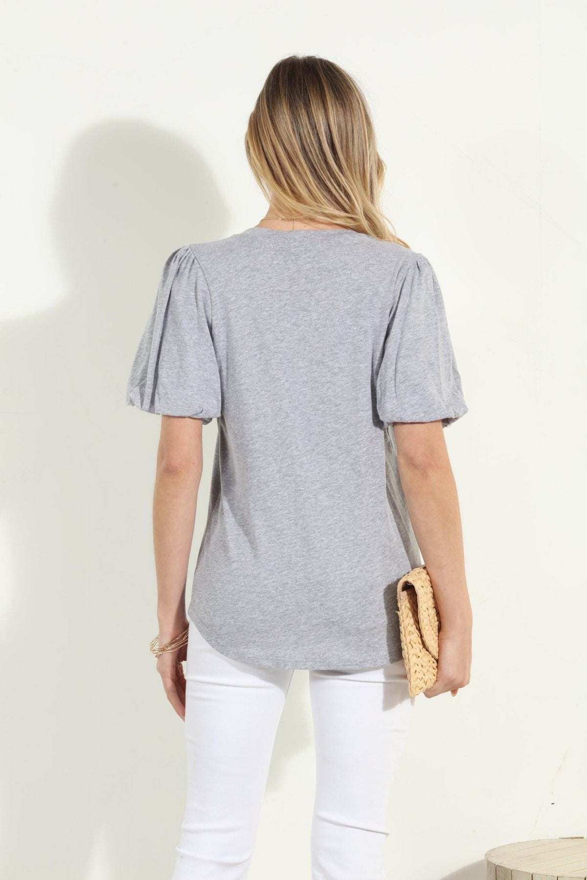 Heather Grey Puff Sleeve Tee-FINAL SALE