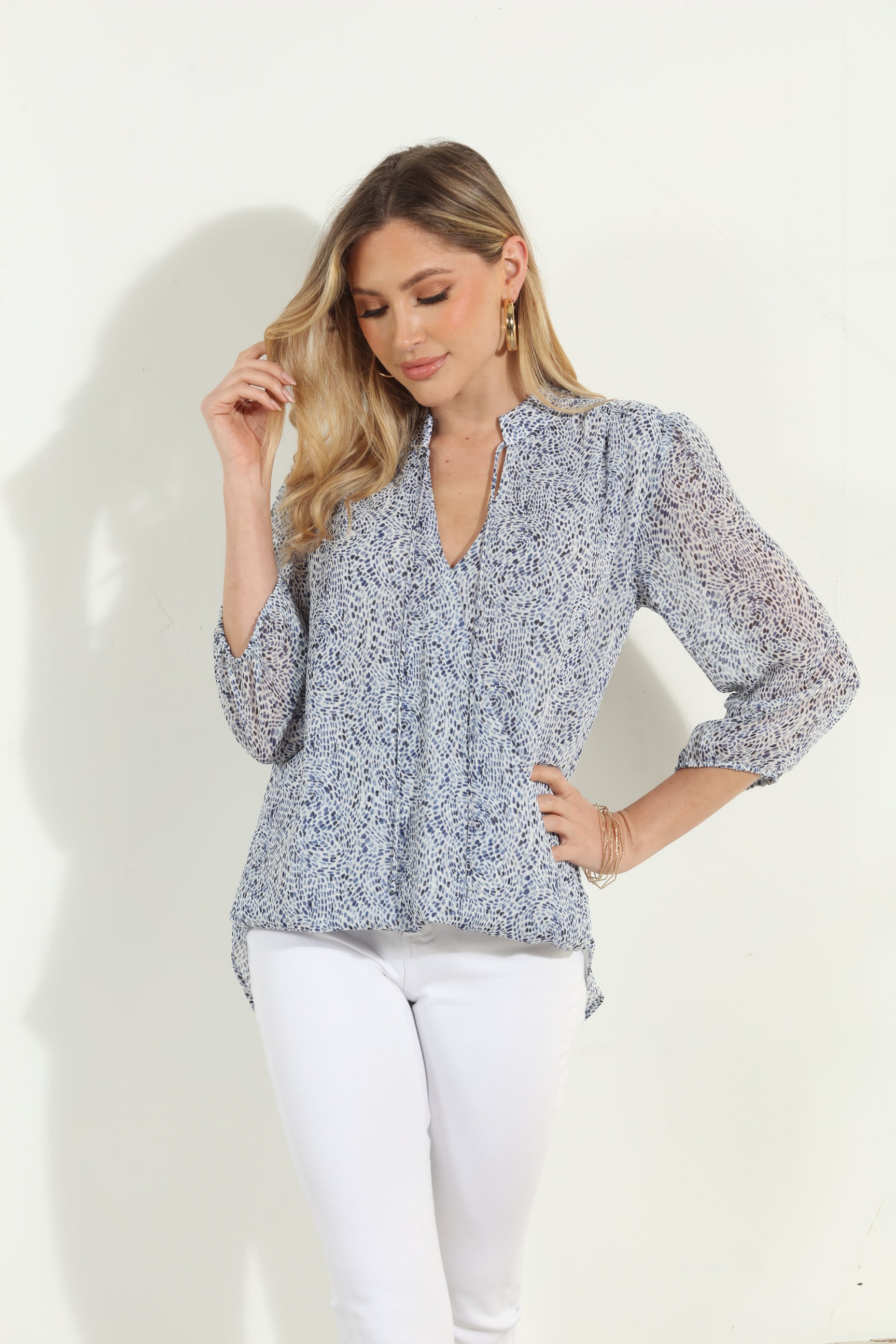 Darya 3/4 Sleeve Surplice Blouse-BEST SELLER