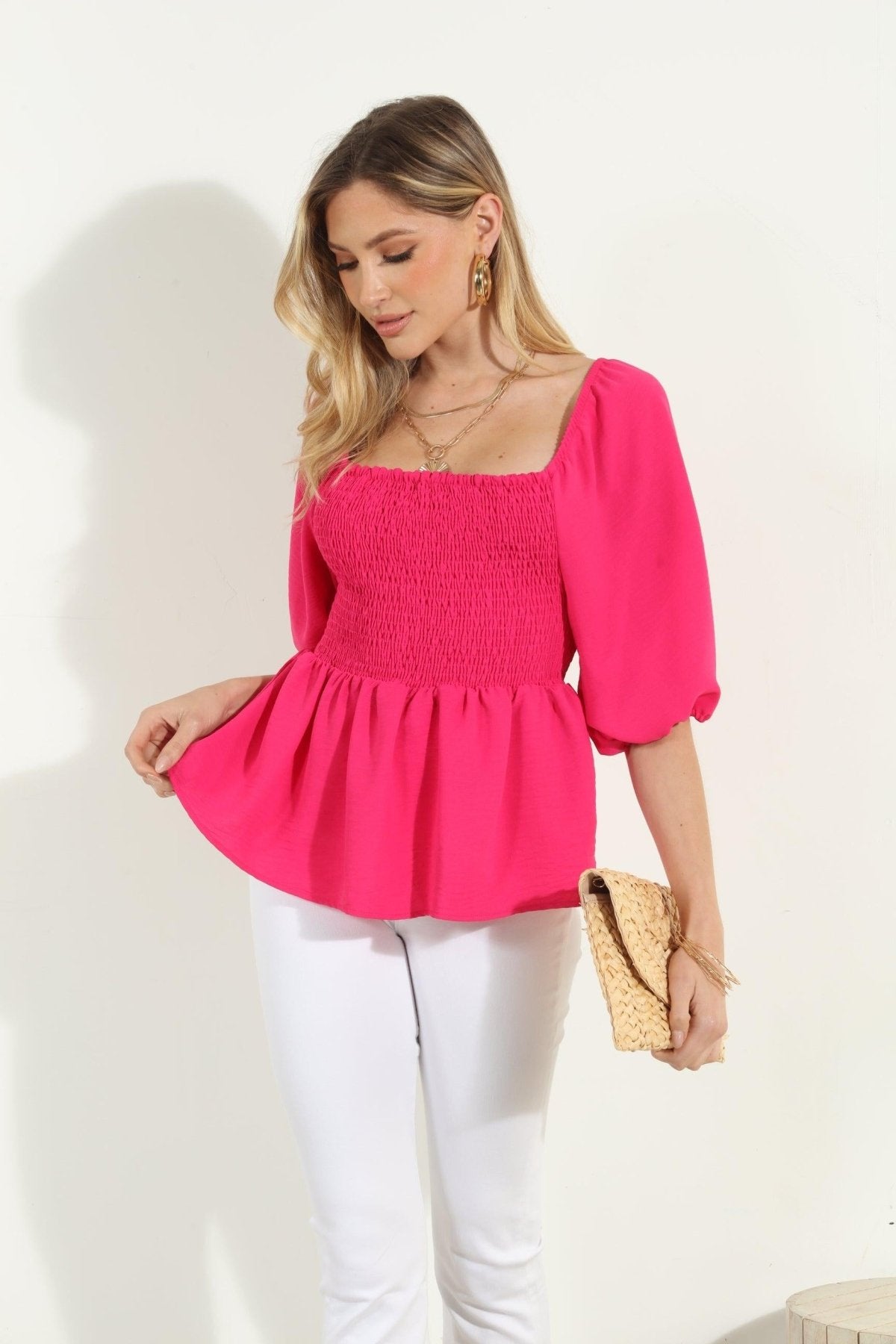 Fuchsia Airflow Smocked Blouse-FINAL SALE