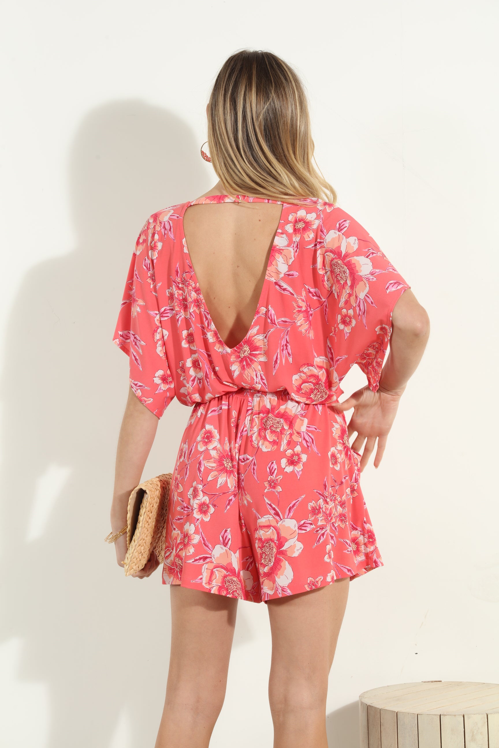 Shereen Short Sleeve Open-Back Romper-FINAL SALE