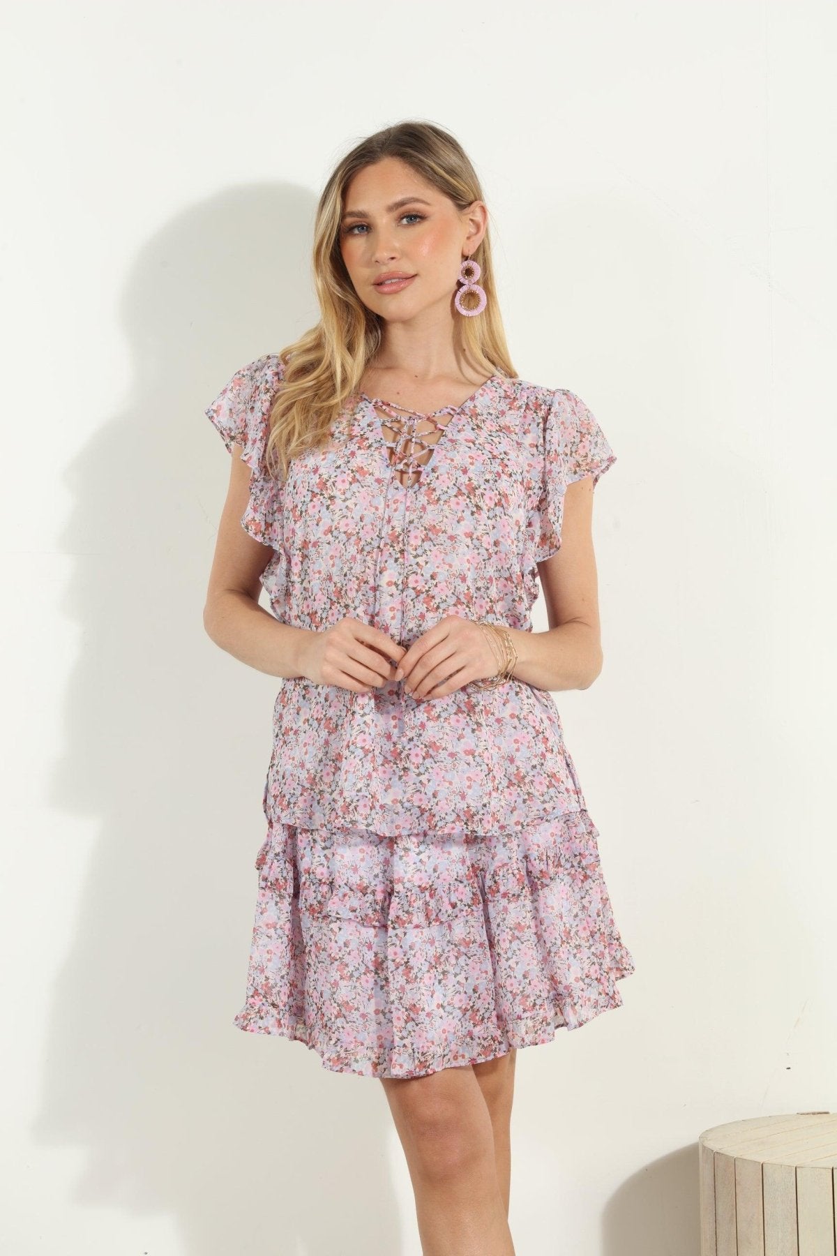 Augustine Lace-Up Ruffle Blouse-FINAL SALE