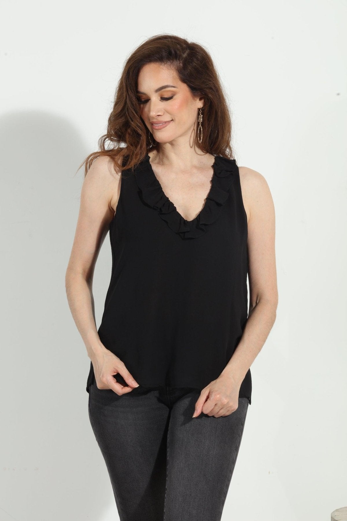 Black Chiffon Ruffle Tank