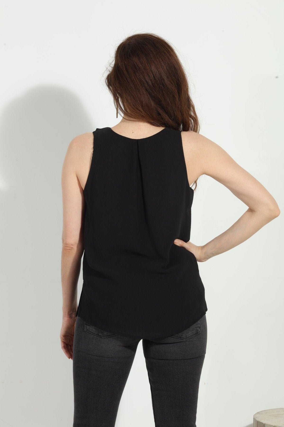 Black Chiffon Ruffle Tank