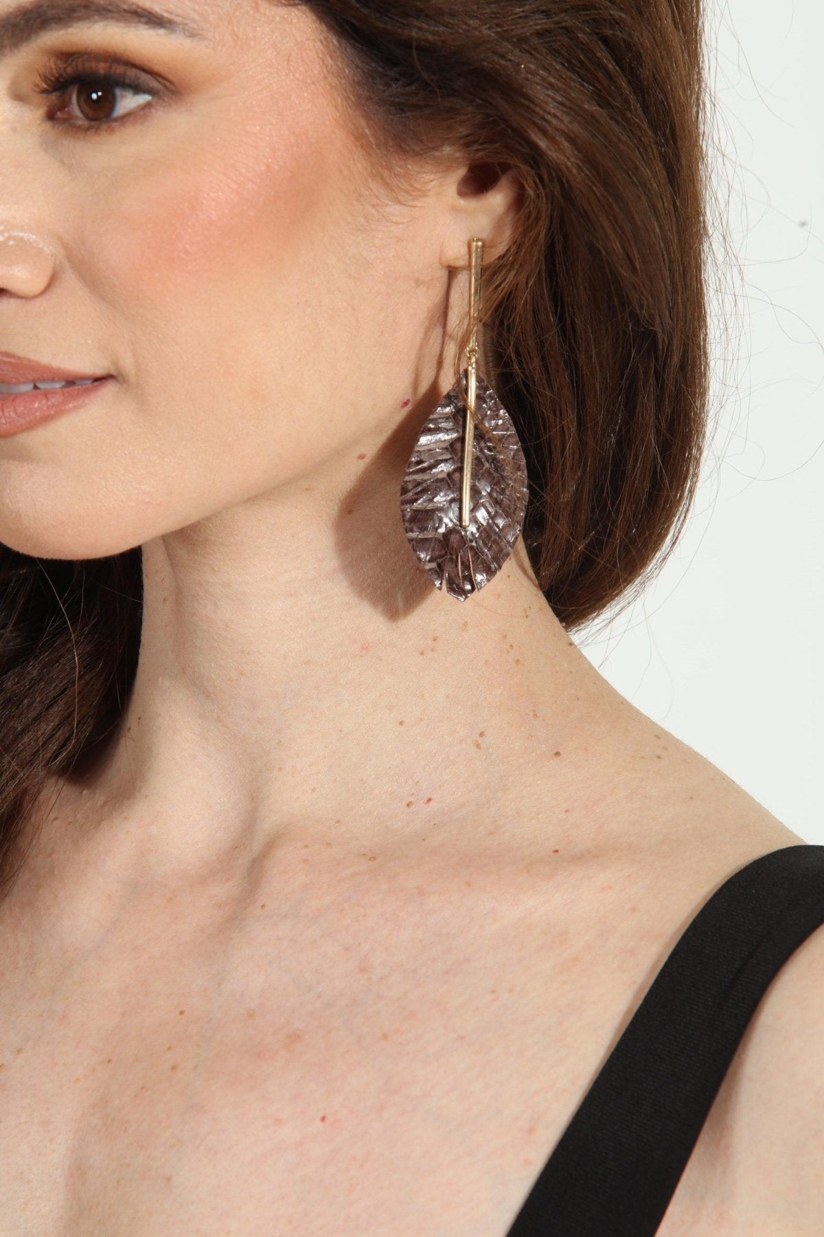 Espresso Leather Leaf Earrings - FINAL SALE
