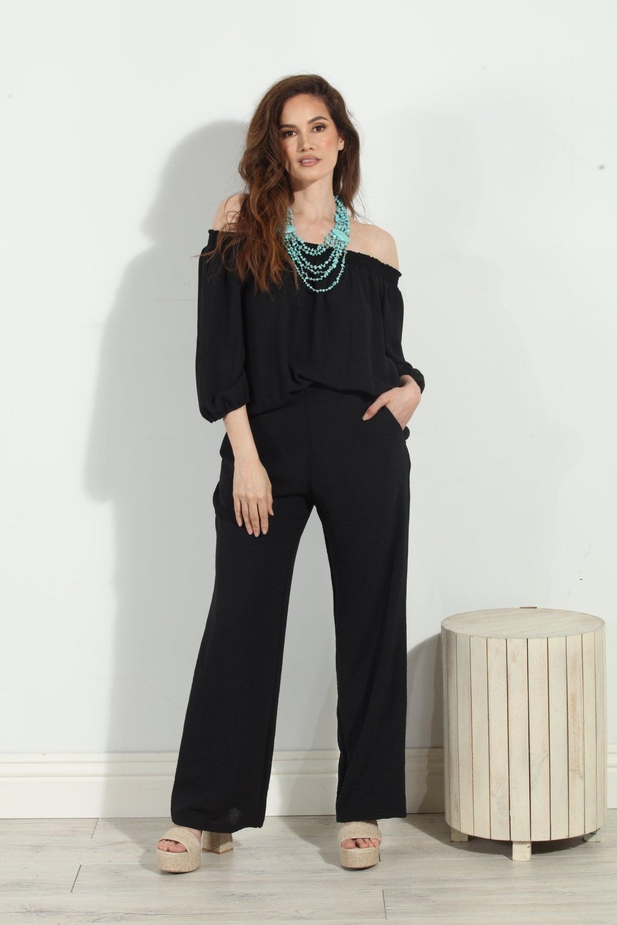 Black Airflow Smocked OTS Top