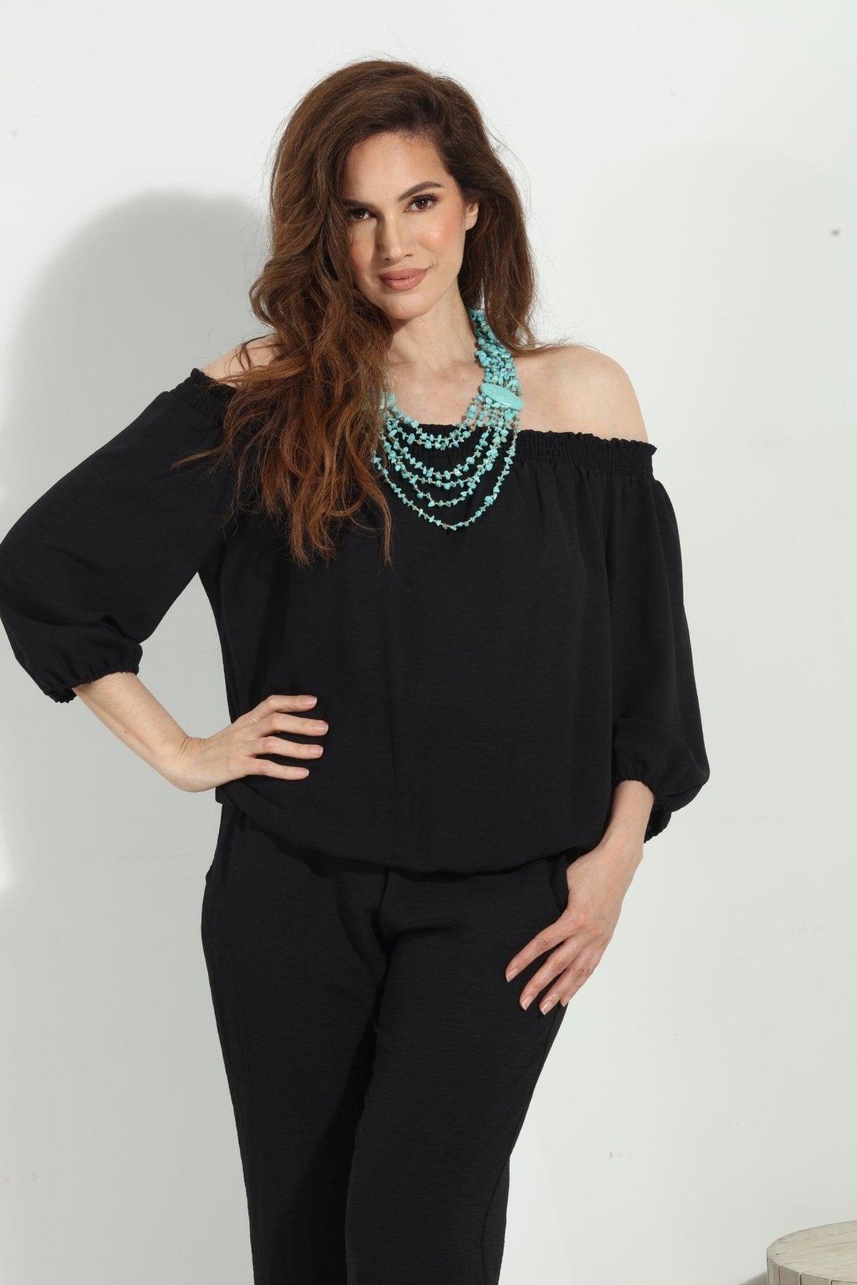 Black Airflow Smocked OTS Top