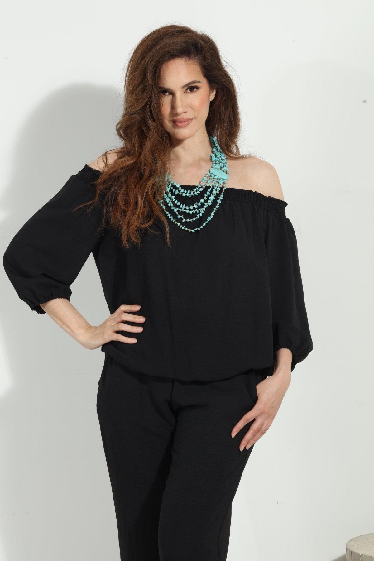 Black Airflow Smocked OTS Top