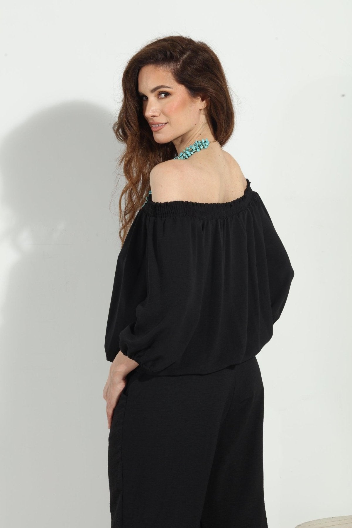 Black Airflow Smocked OTS Top
