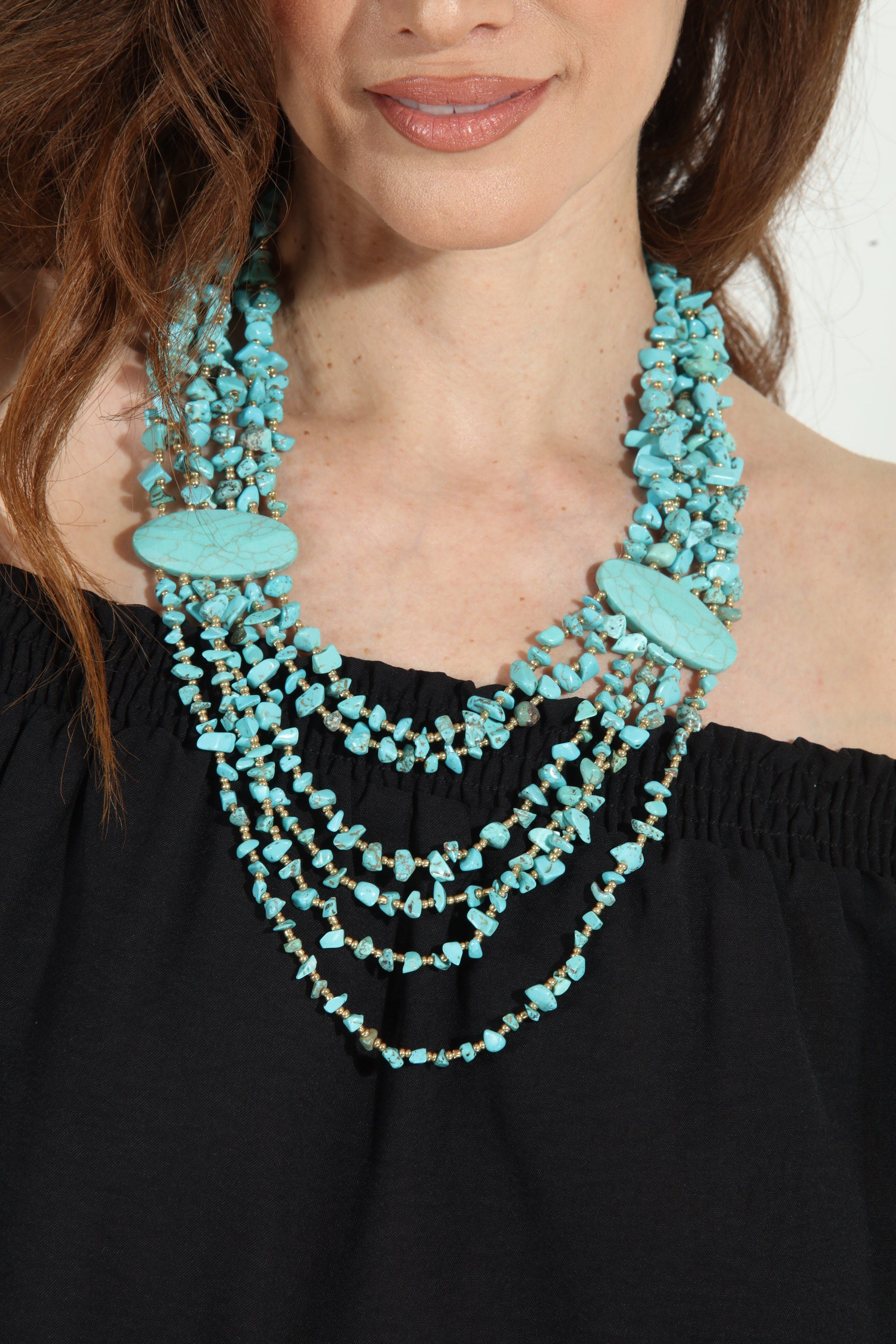Teal Pebble Beaded Statement Necklace
