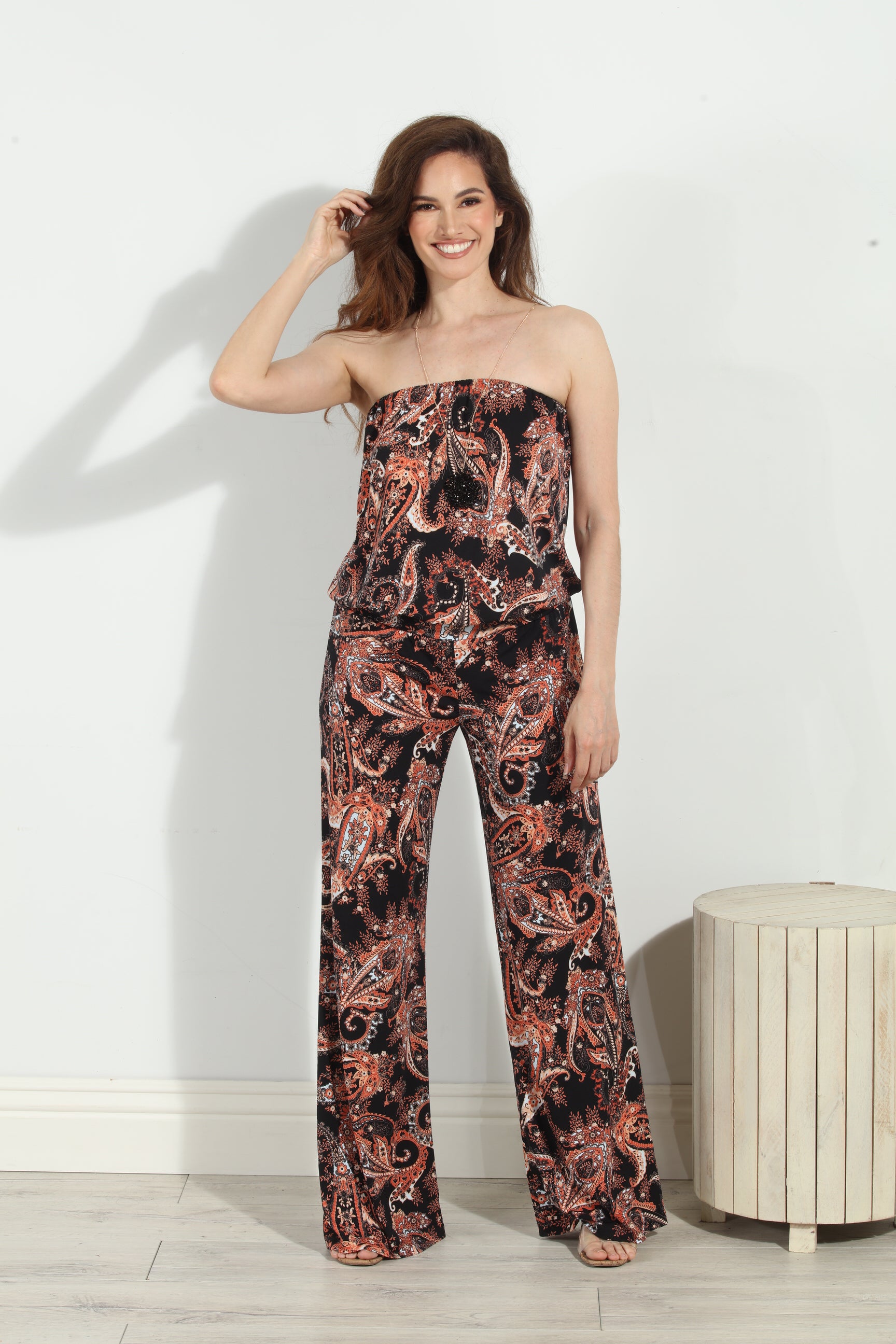 Jene Stretch Strapless Dropwaist Jumpsuit