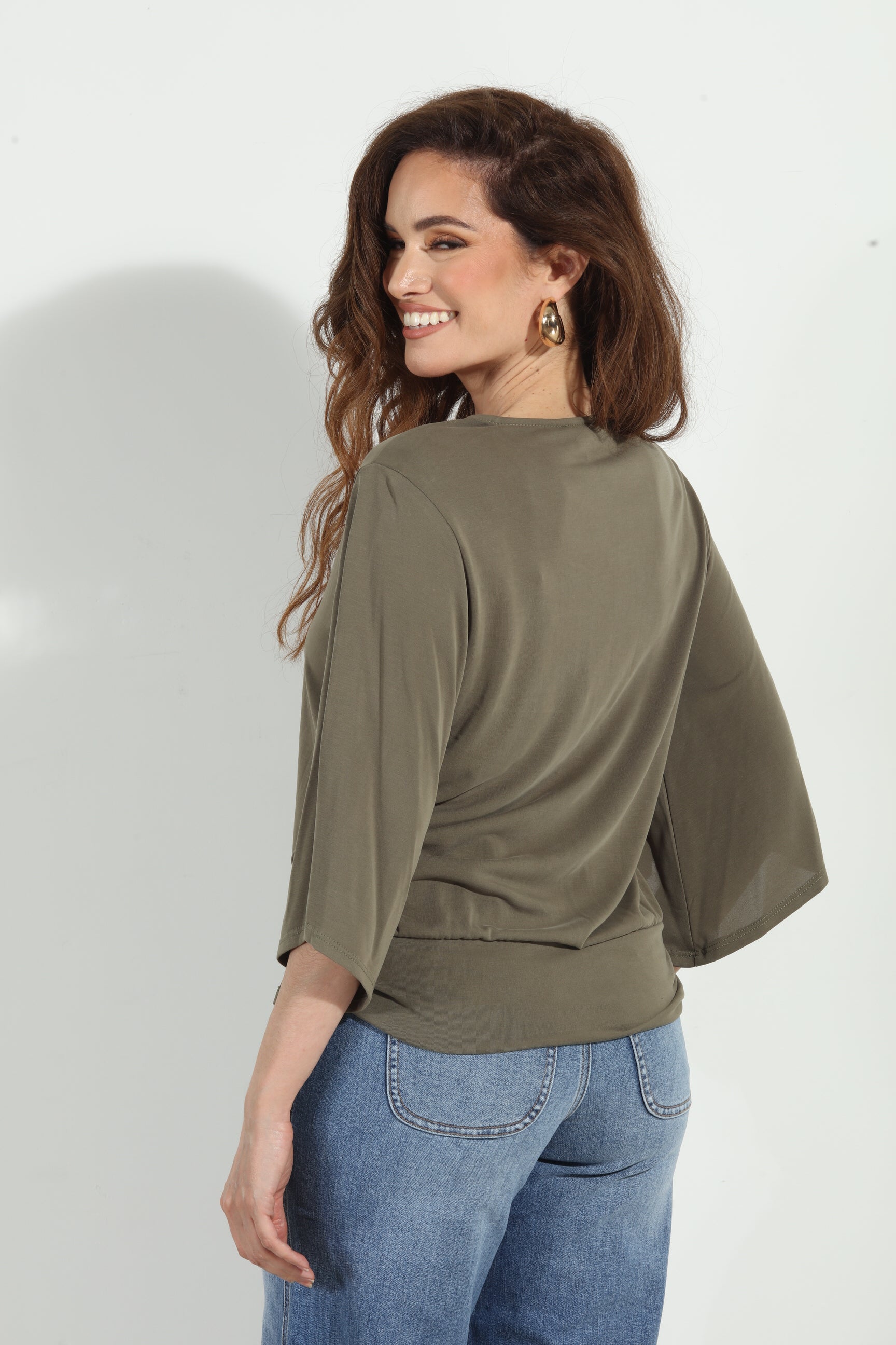 Olive Cupro Kimono Banded Top