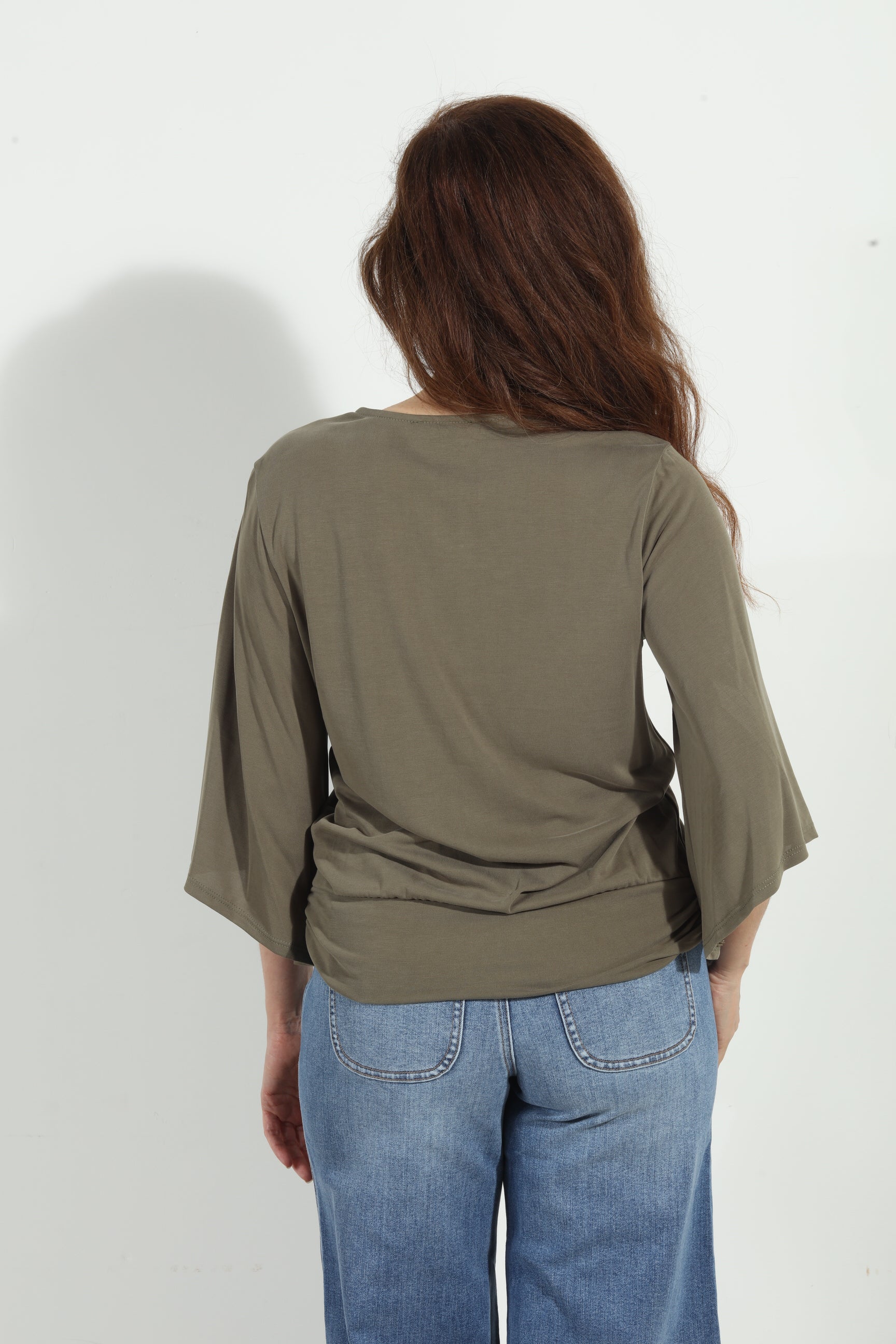 Olive Cupro Kimono Banded Top