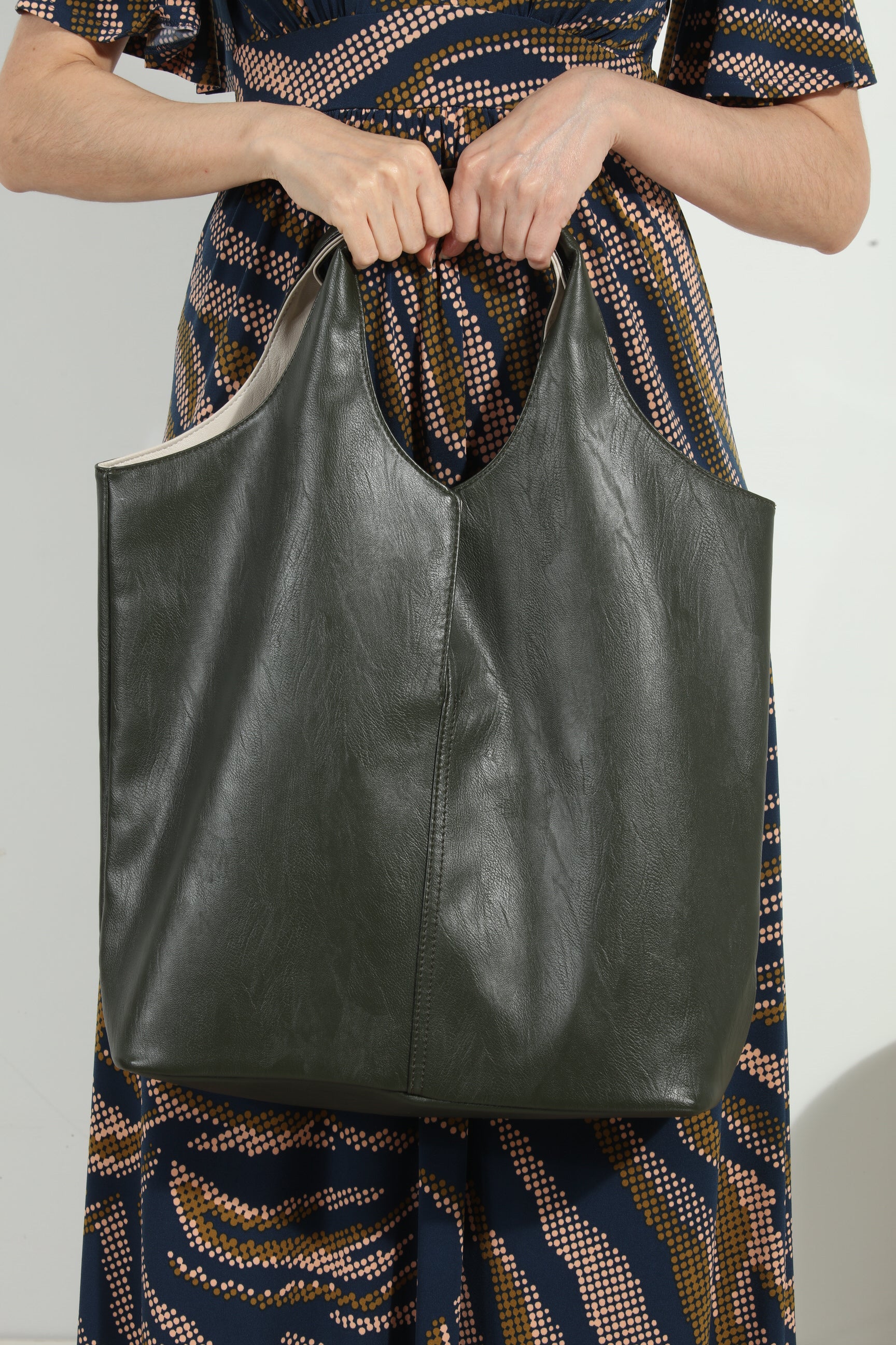 Olive Faux Leather Shoulder Tote