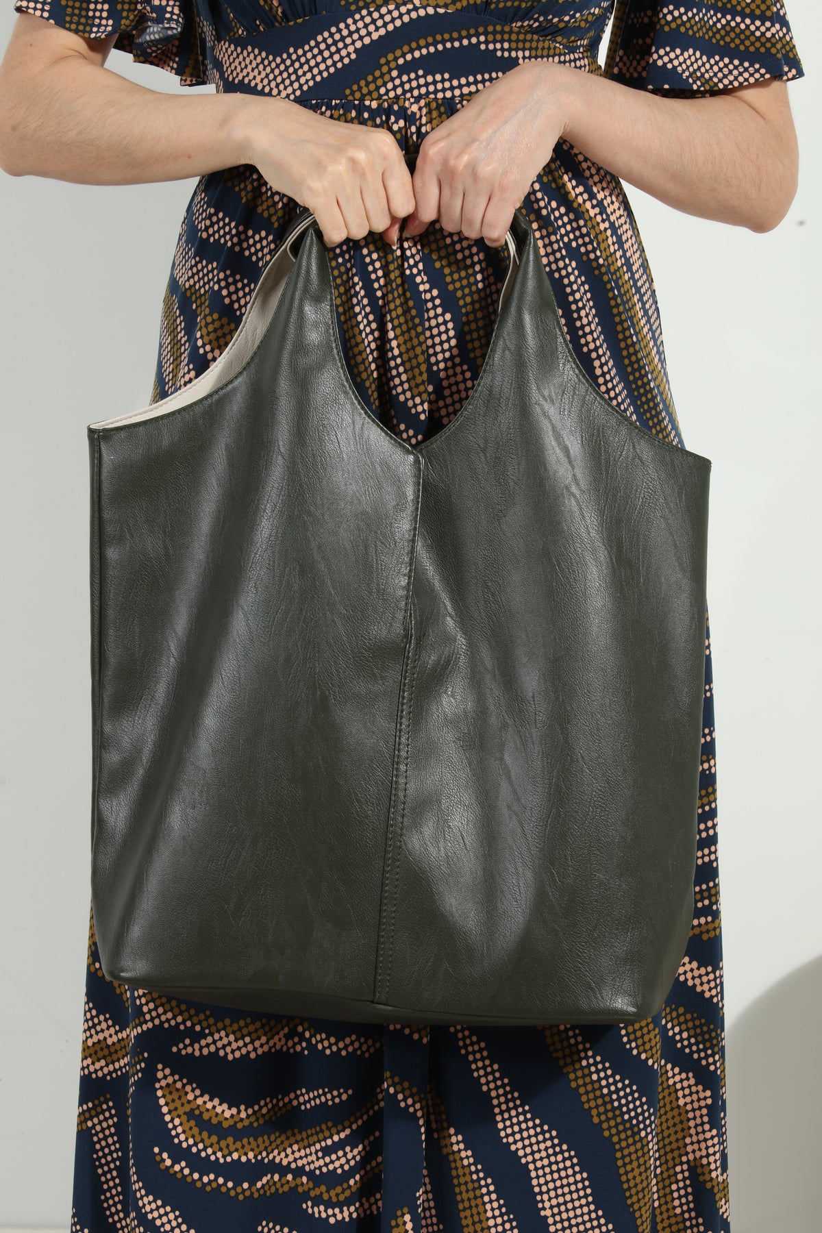 Olive Faux Leather Shoulder Tote-FINAL SALE