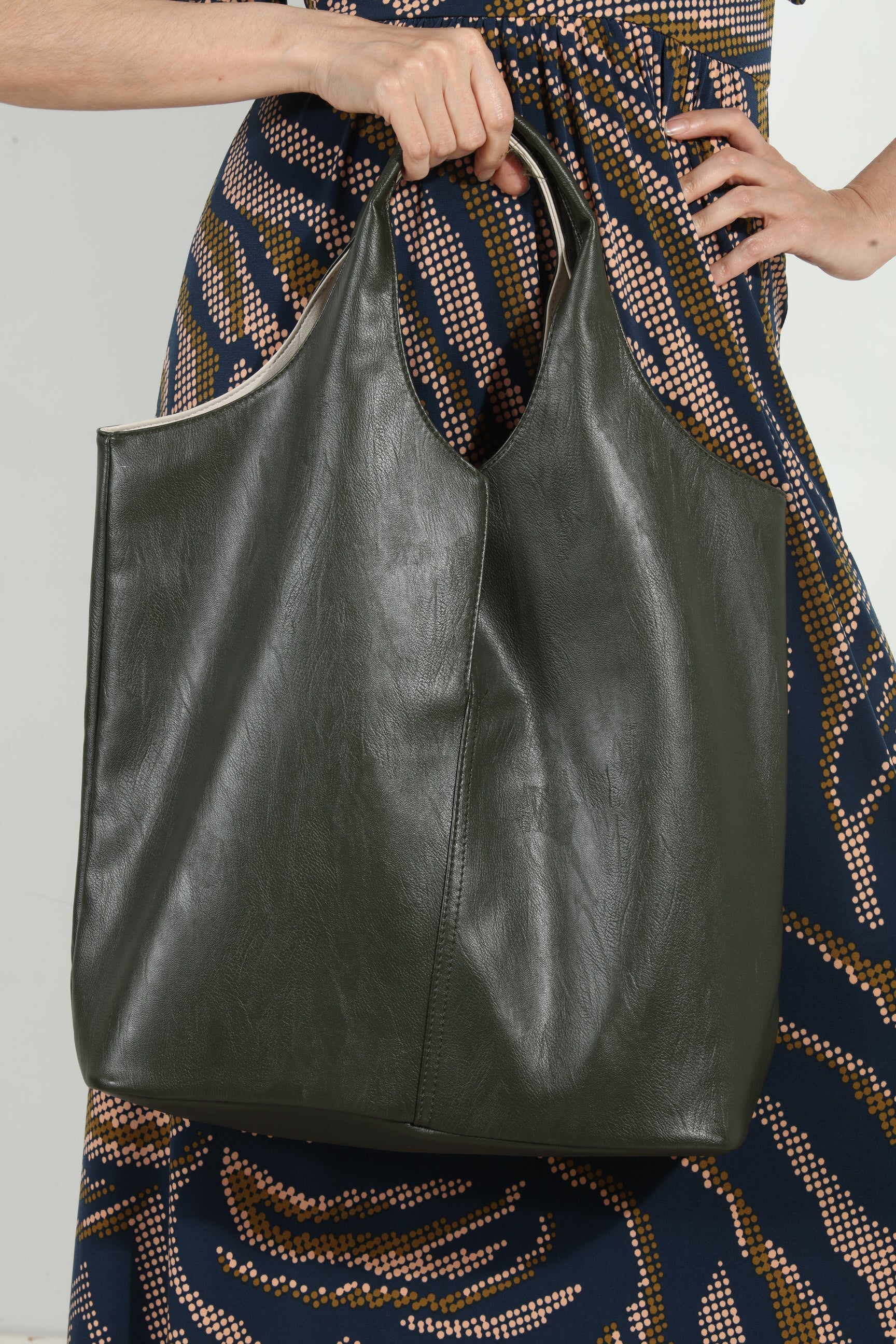 Olive Faux Leather Shoulder Tote