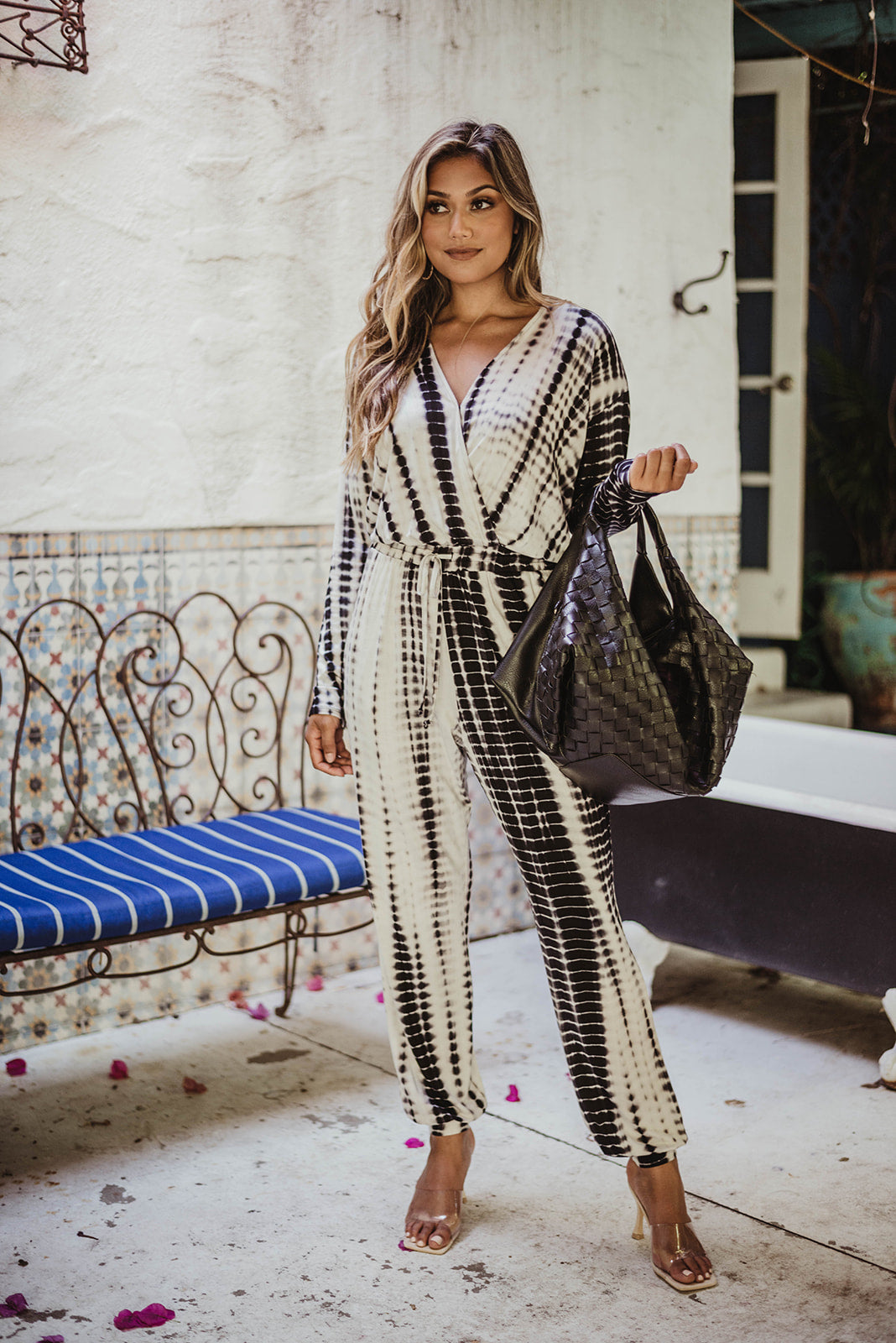 Black & White Bamboo Tiedye Jumpsuit-FINAL SALE