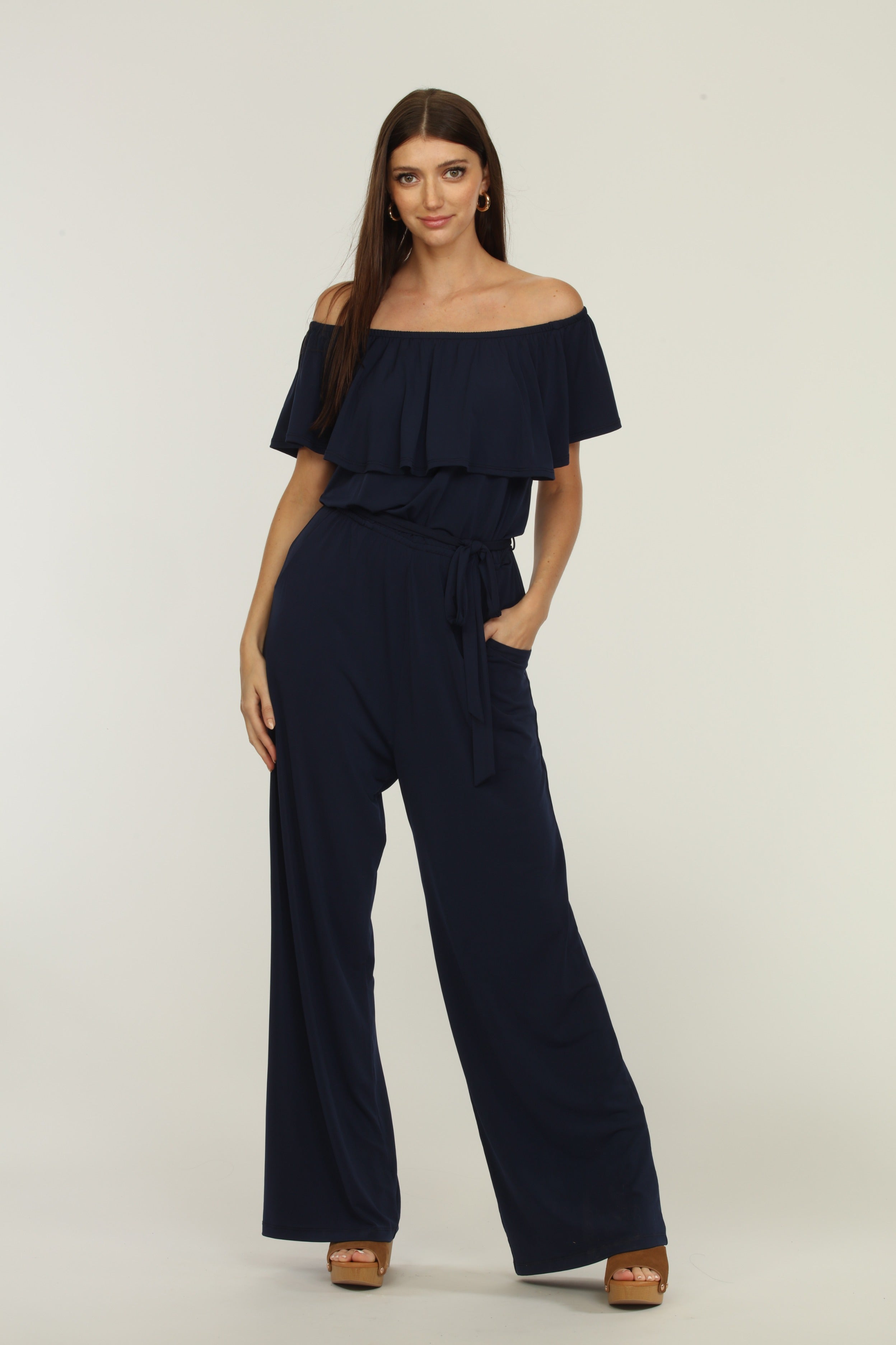 Navy Ruffle Tube Jumpsuit