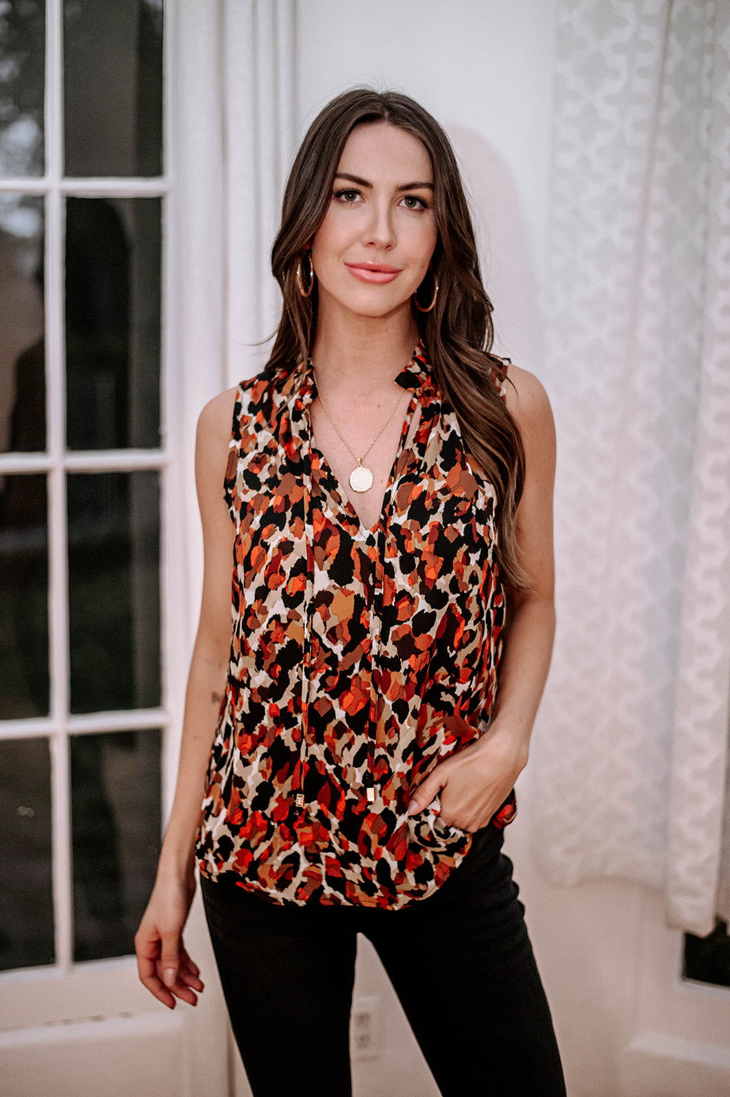 Thelma Pleated Neck Sleeveless Blouse-FINAL SALE