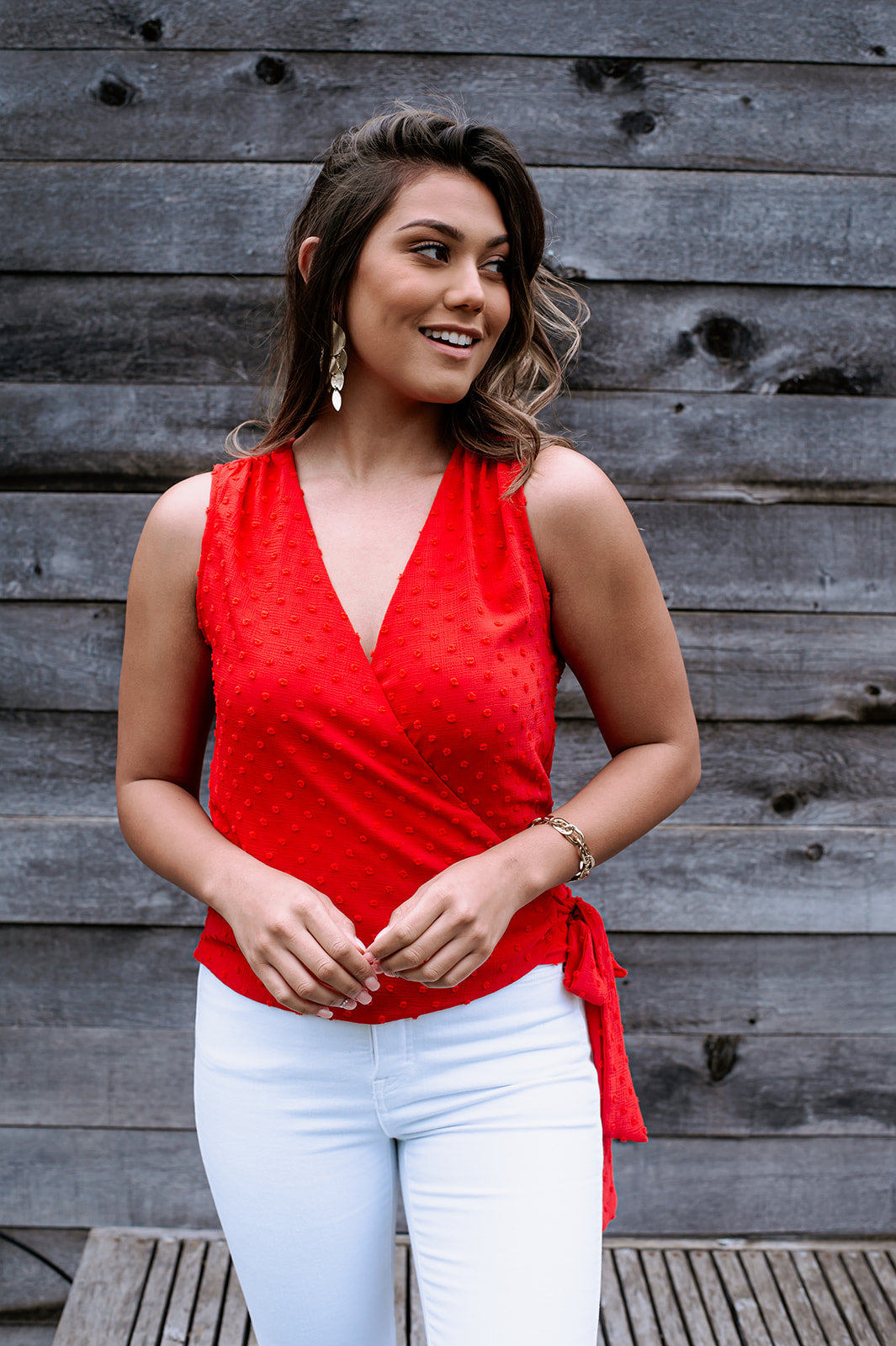 Red Swiss Dot Wrap Blouse-FINAL SALE