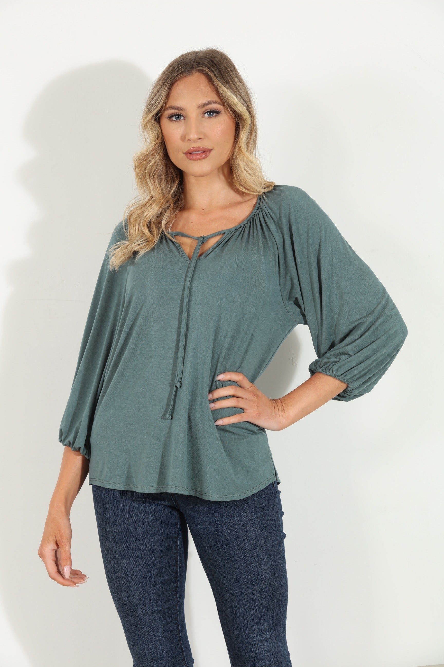 Balsam Cupro Stretch Split Neck Top