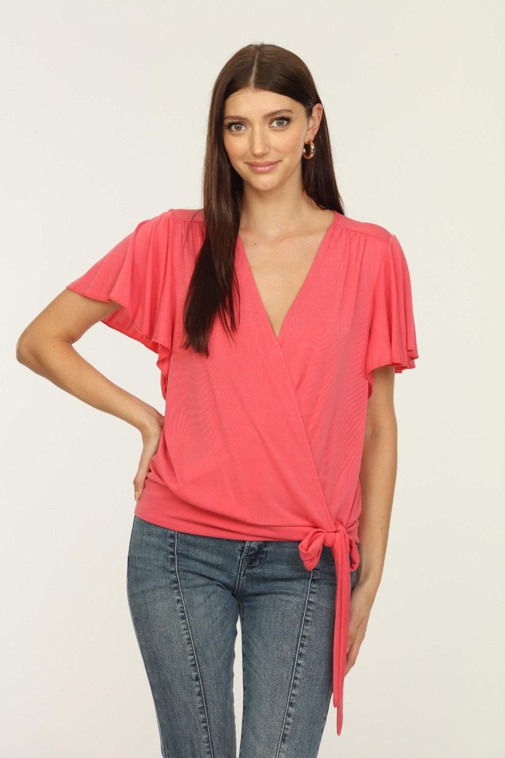 Coral Short Sleeve Wrap Top-FINAL SALE