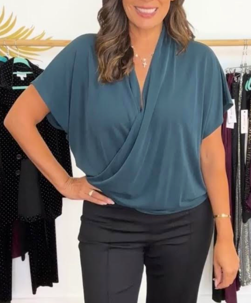 Emerald Cupro Surplice Tee-BEST SELLER