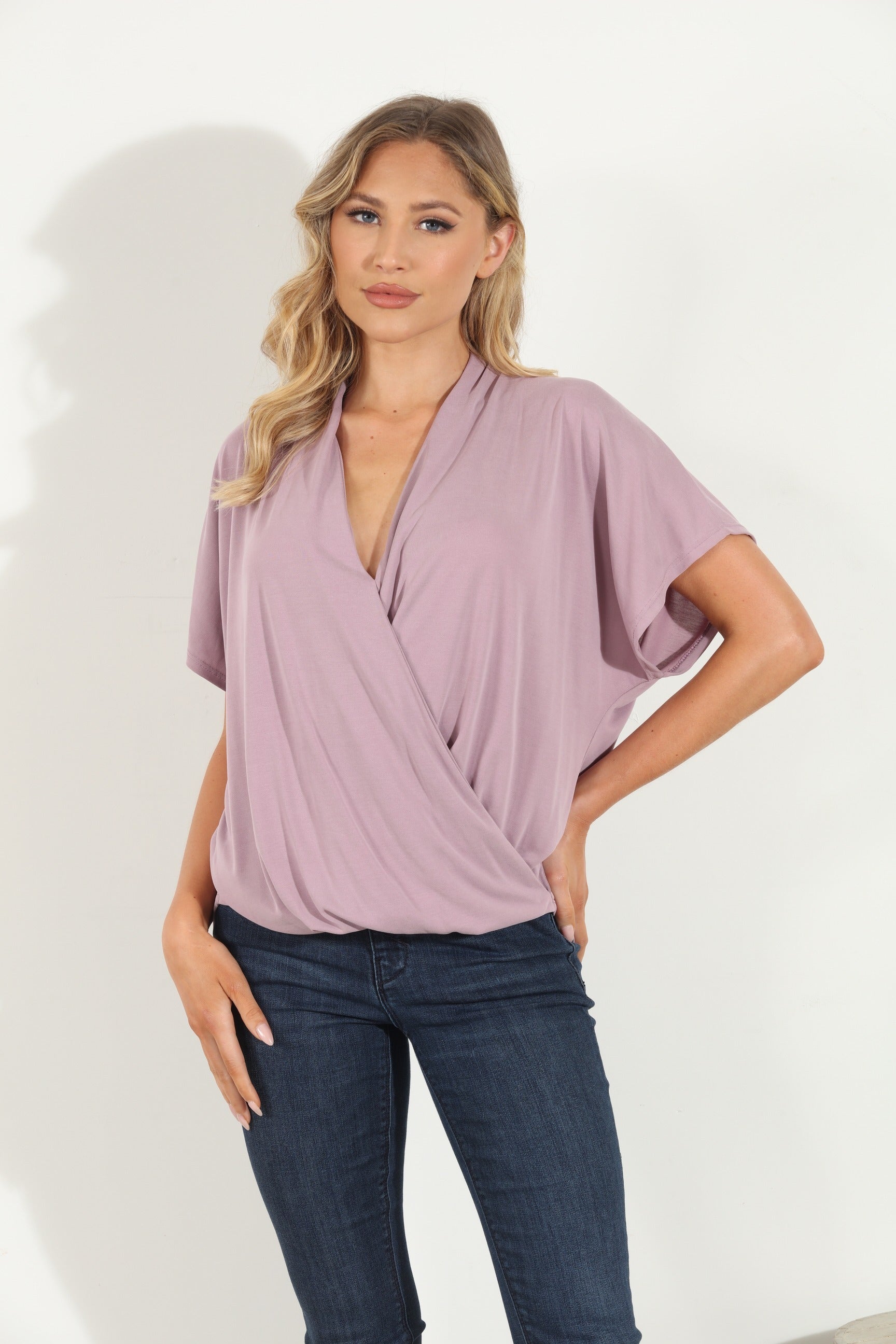 Lt Mauve Cupro Surplice Tee