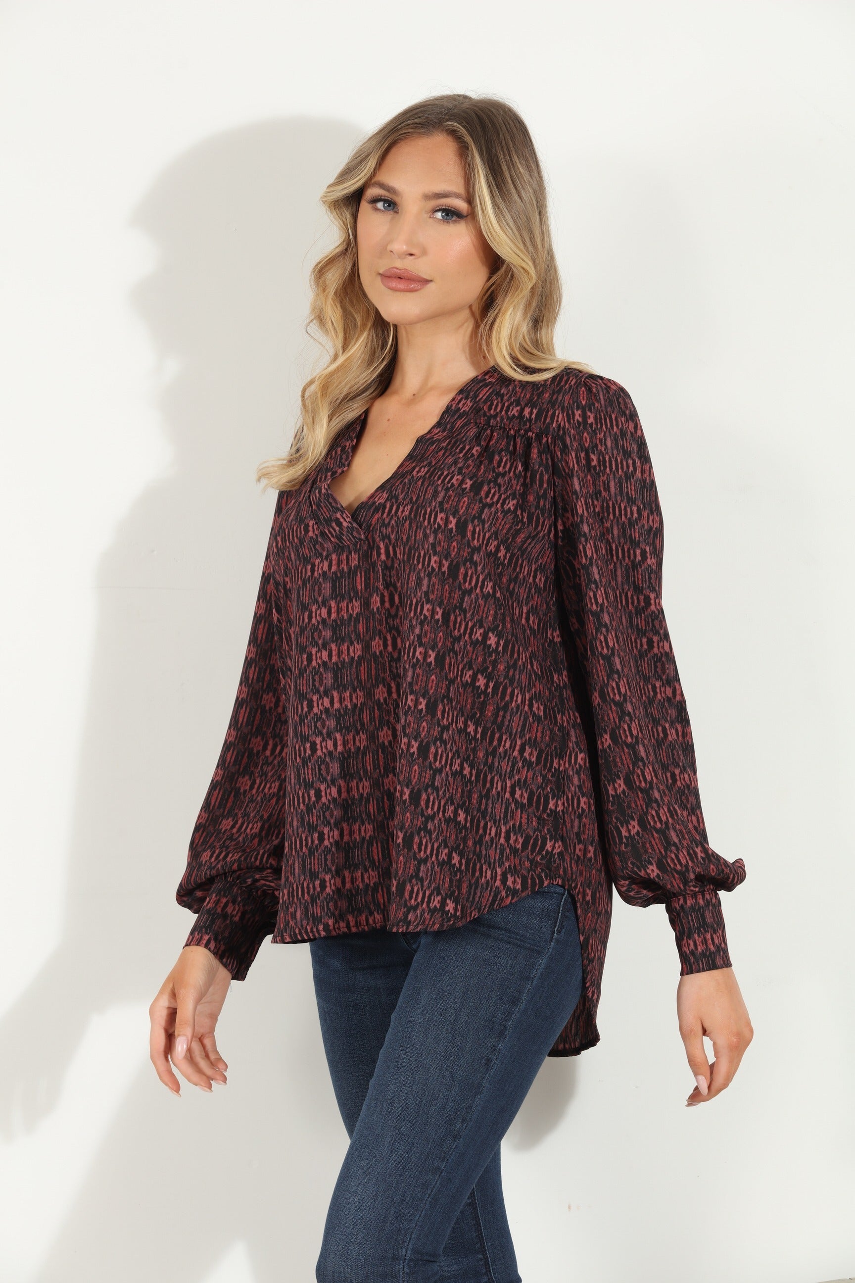 Juniper V Neck Cuffed Blouse