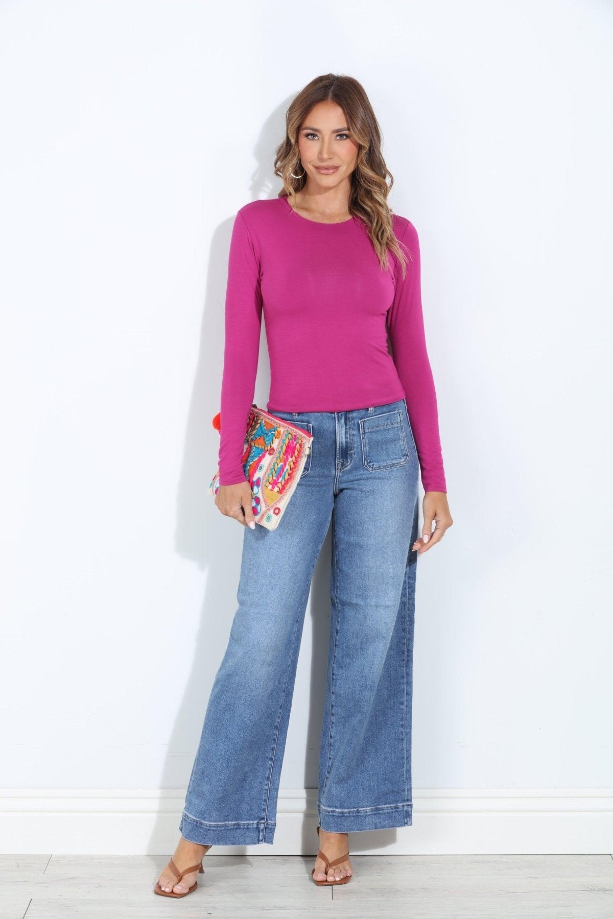 Berry Lined Crew Neck Top-BEST SELLER