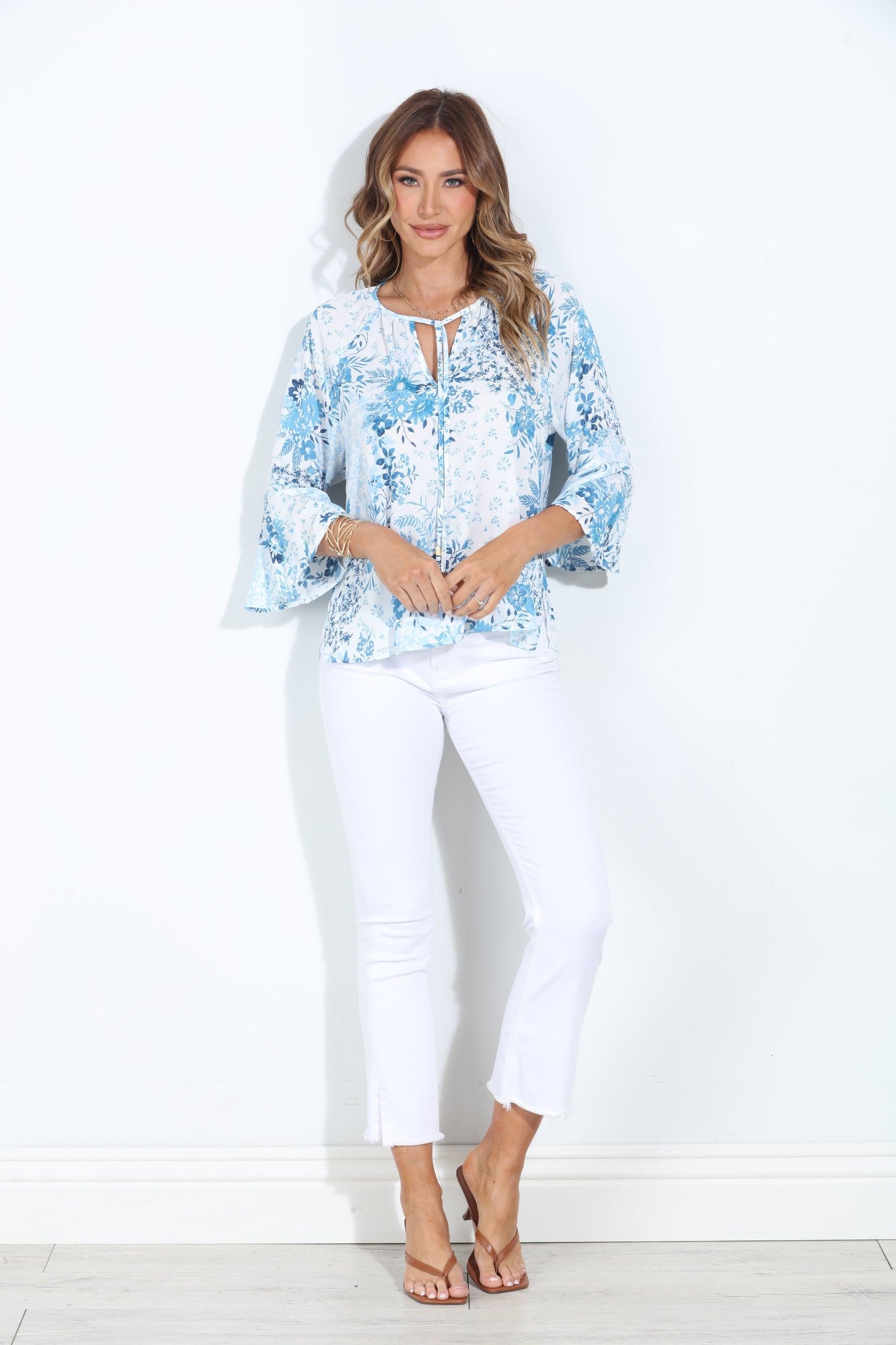 Tami Politan 3/4 Bell Sleeve Blouse-FINAL SALE