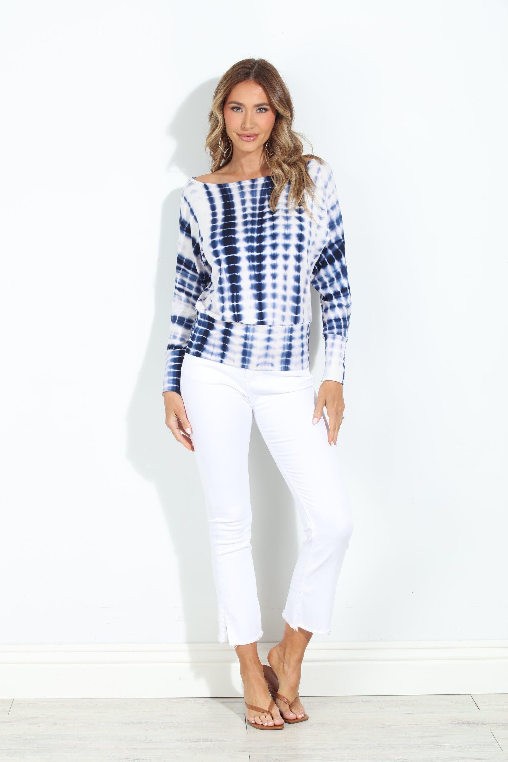 Blue and White TD Dolman Sleeve Top - BEST SELLER