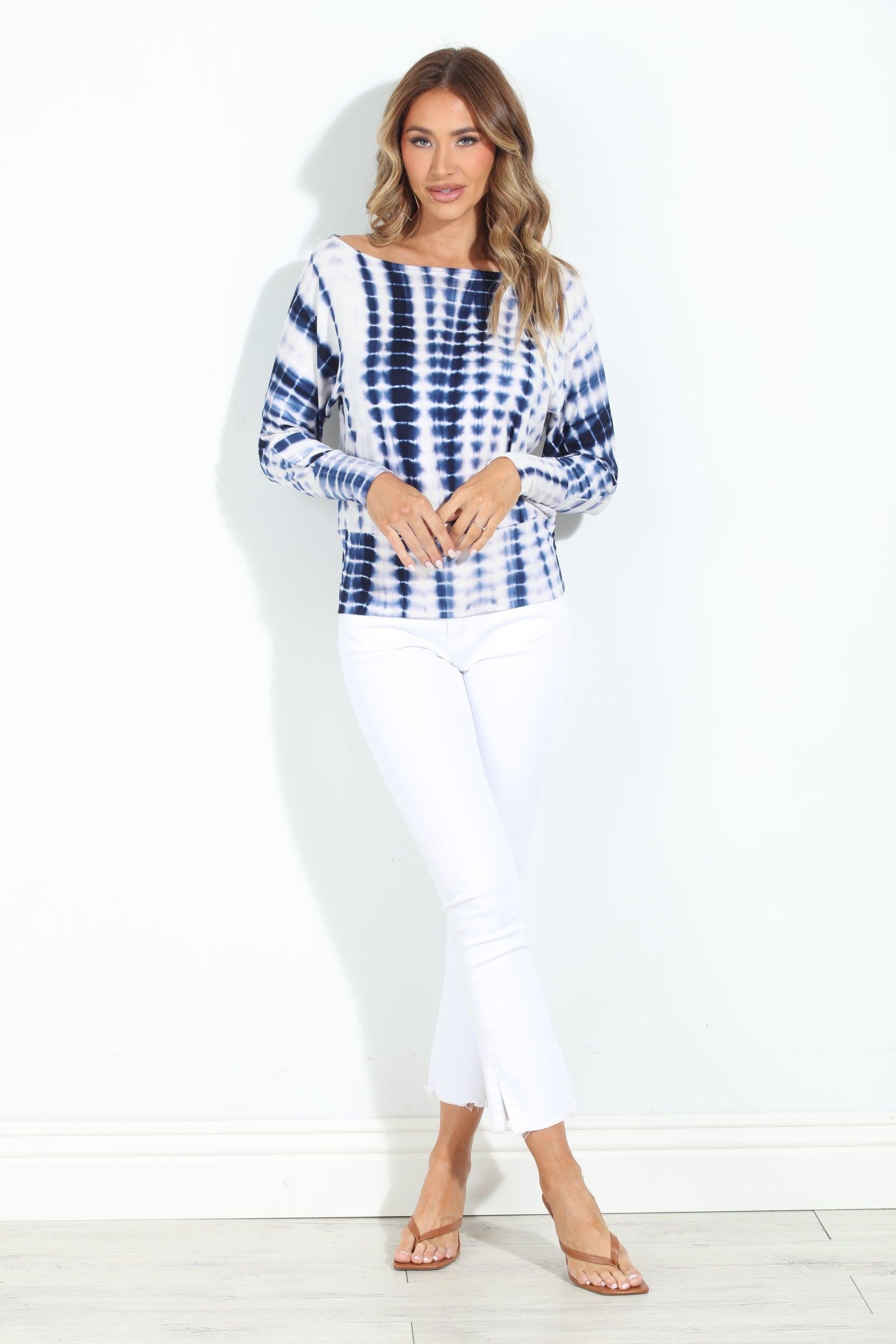 Blue and White TD Dolman Sleeve Top - BEST SELLER