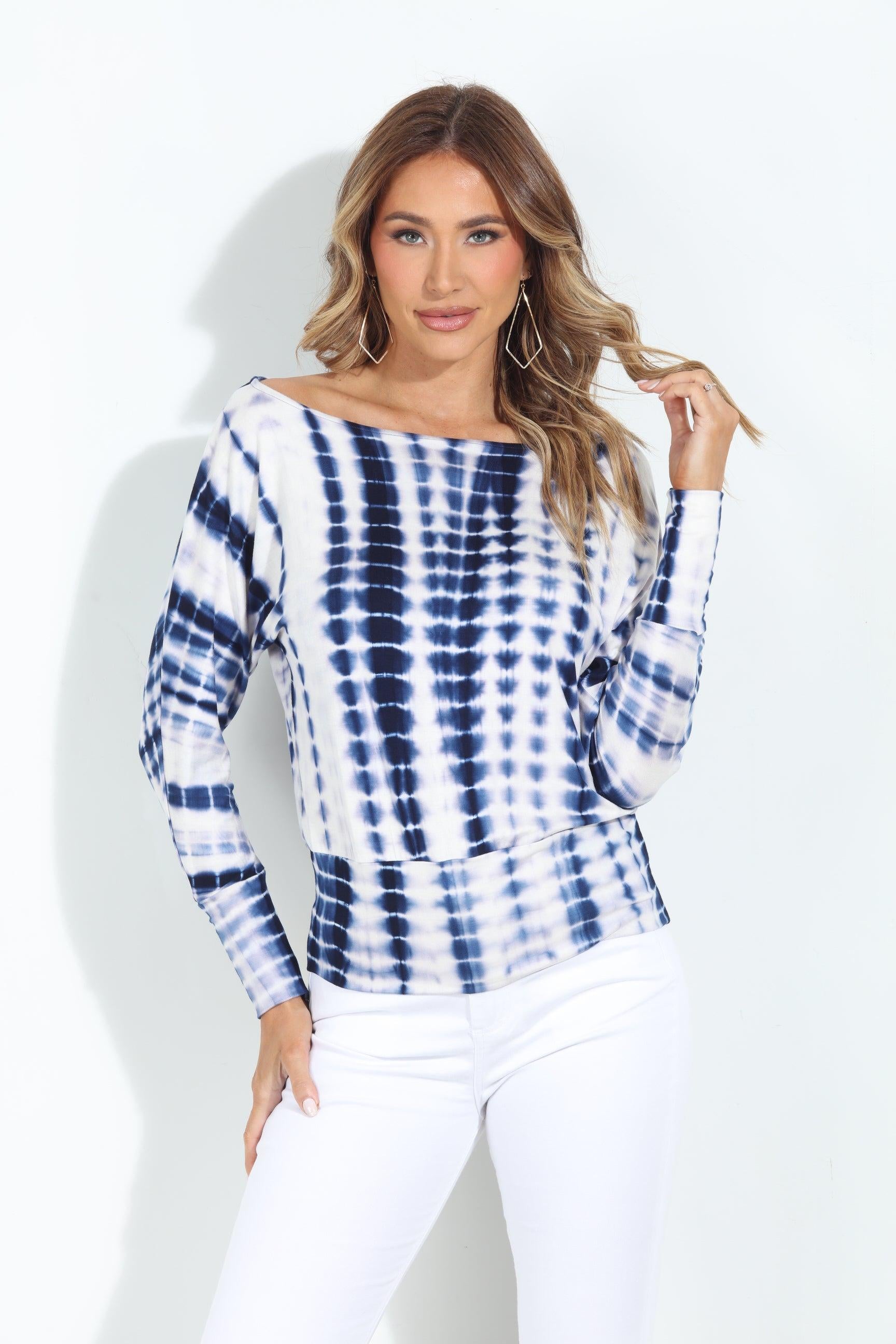 Blue and White TD Dolman Sleeve Top - BEST SELLER