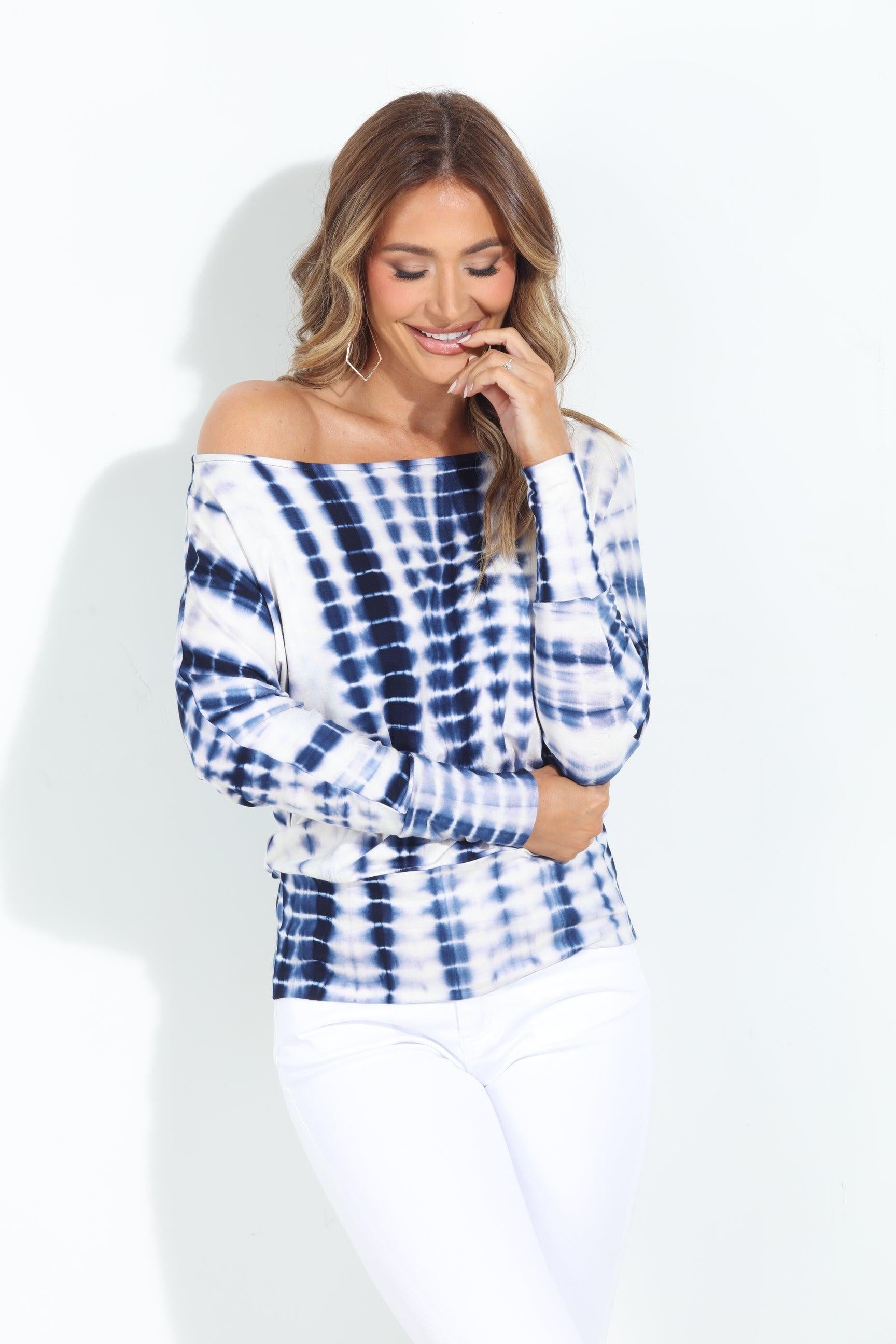 Blue and White TD Dolman Sleeve Top - BEST SELLER