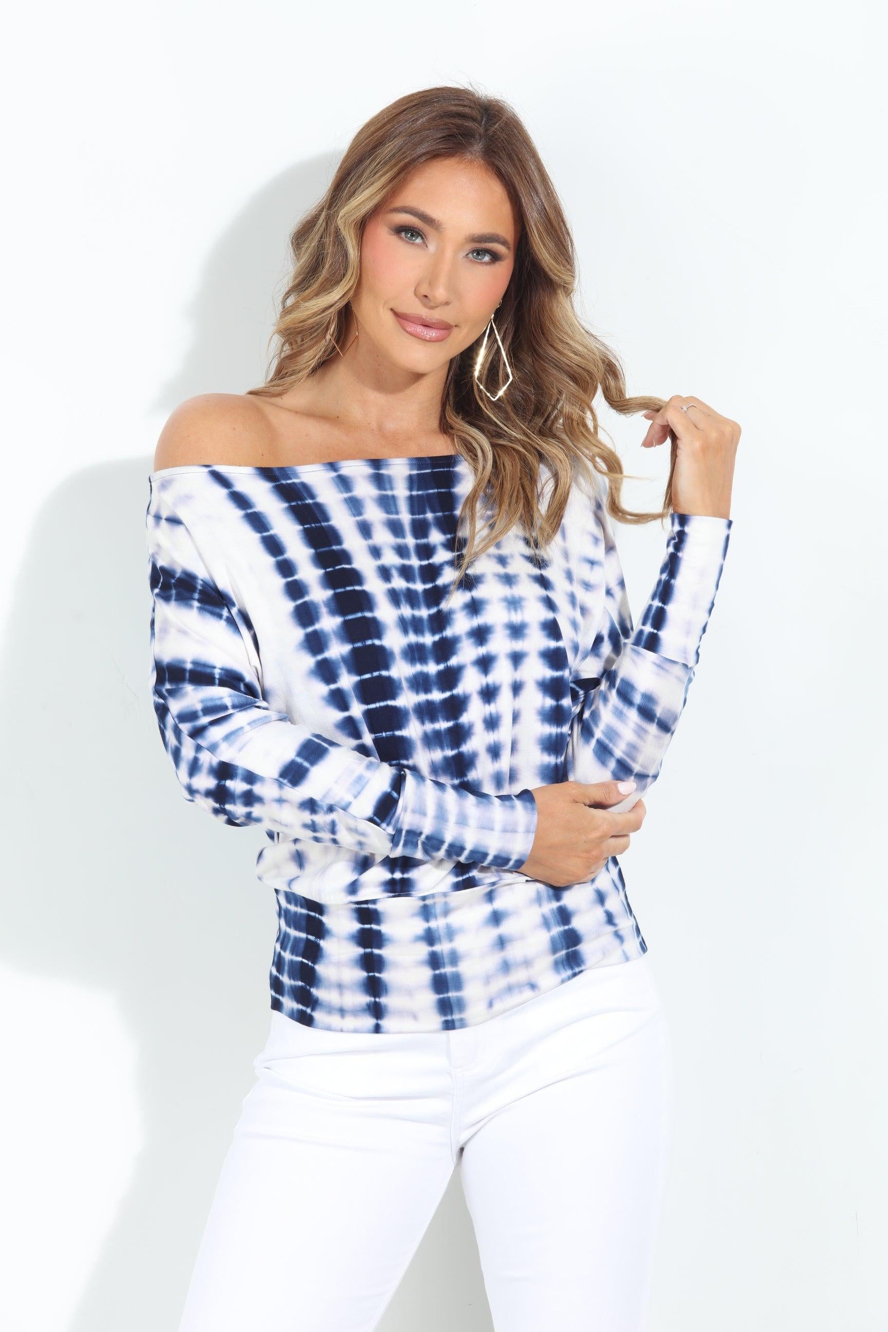 Blue and White TD Dolman Sleeve Top - BEST SELLER