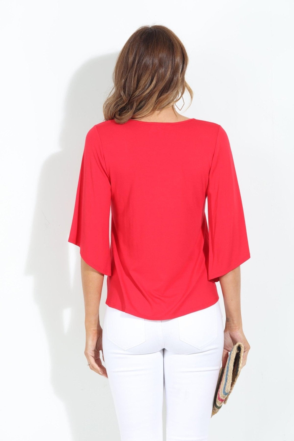 Tomatoe Red Jersey Bell Sleeve Top-BEST SELLER