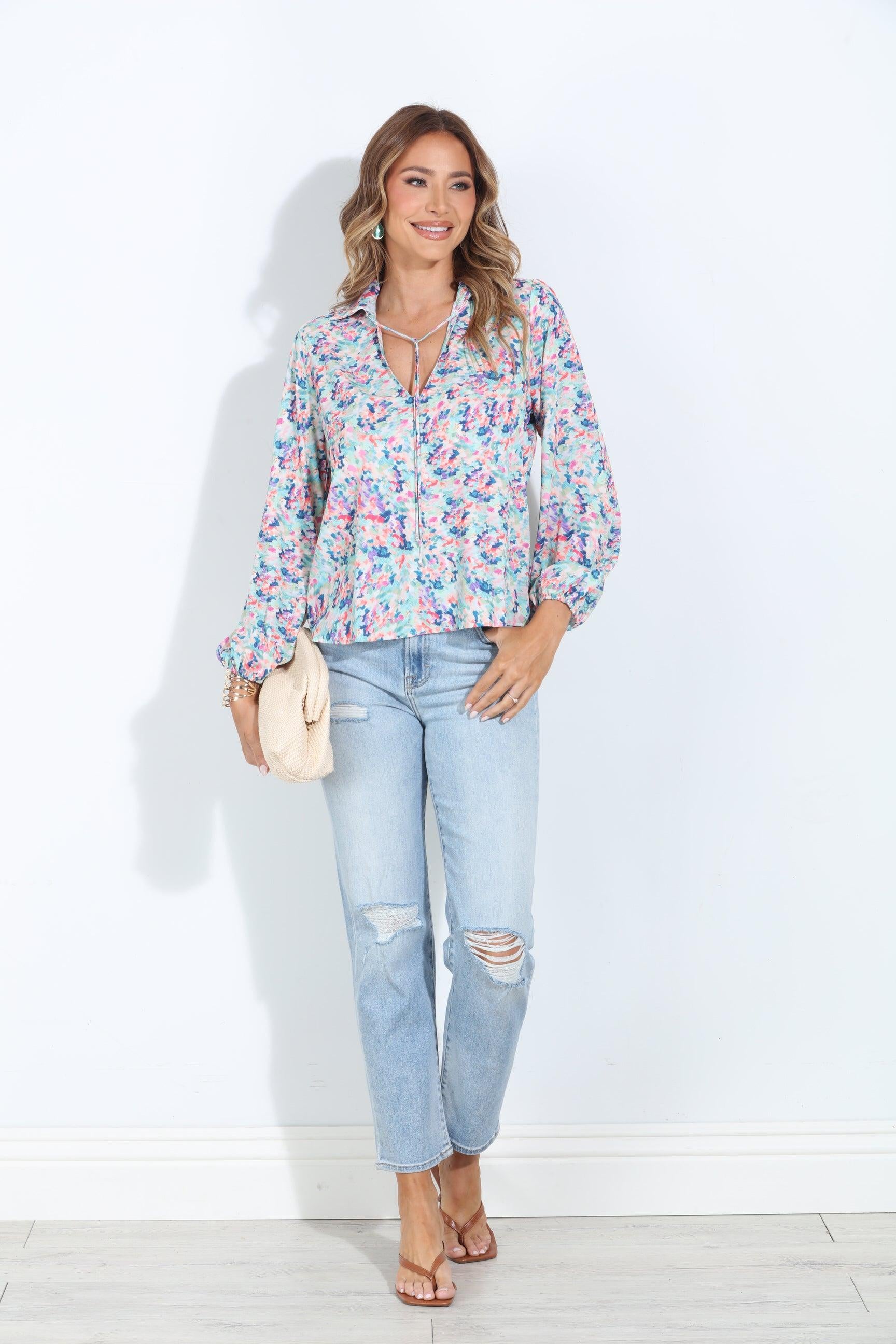 Nadi Split-Neck Blouse-FINAL SALE