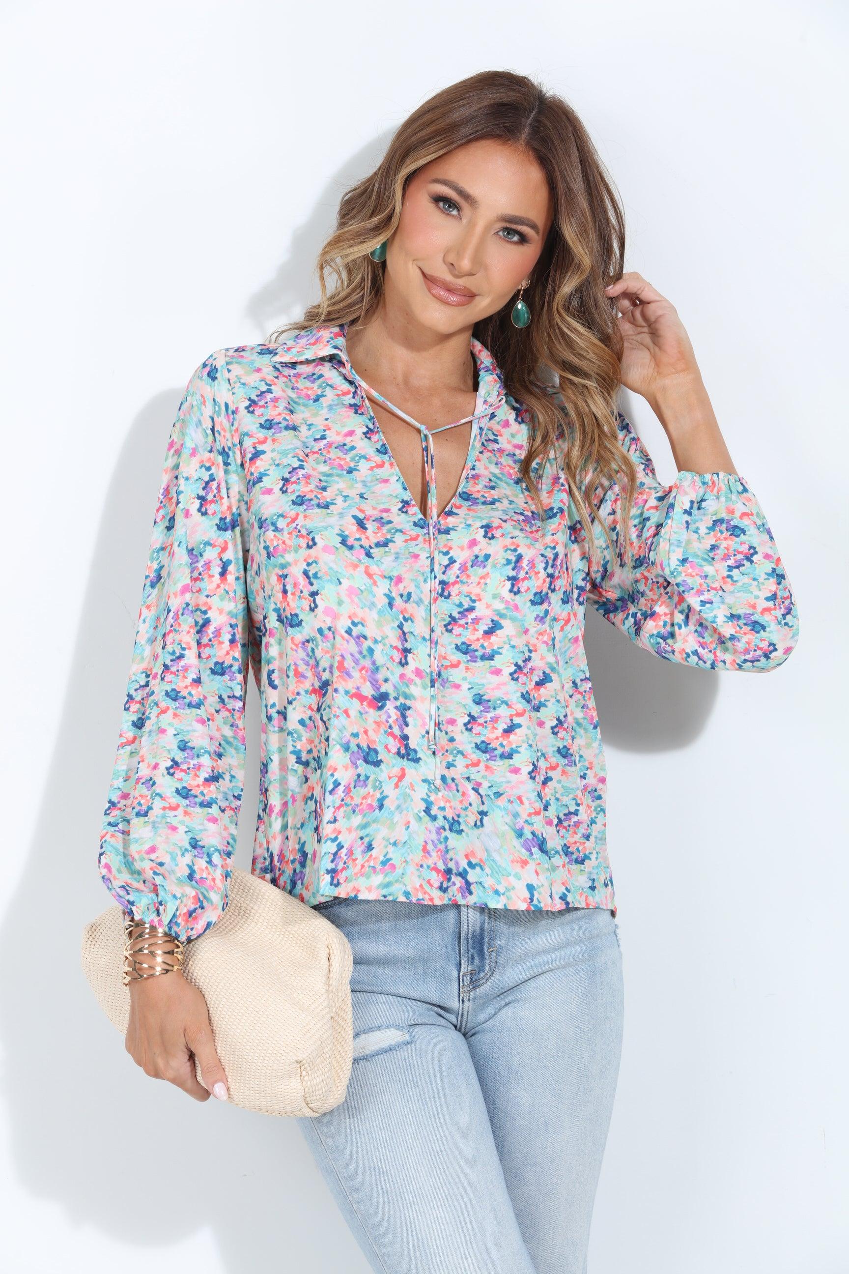 Nadi Split-Neck Blouse-FINAL SALE