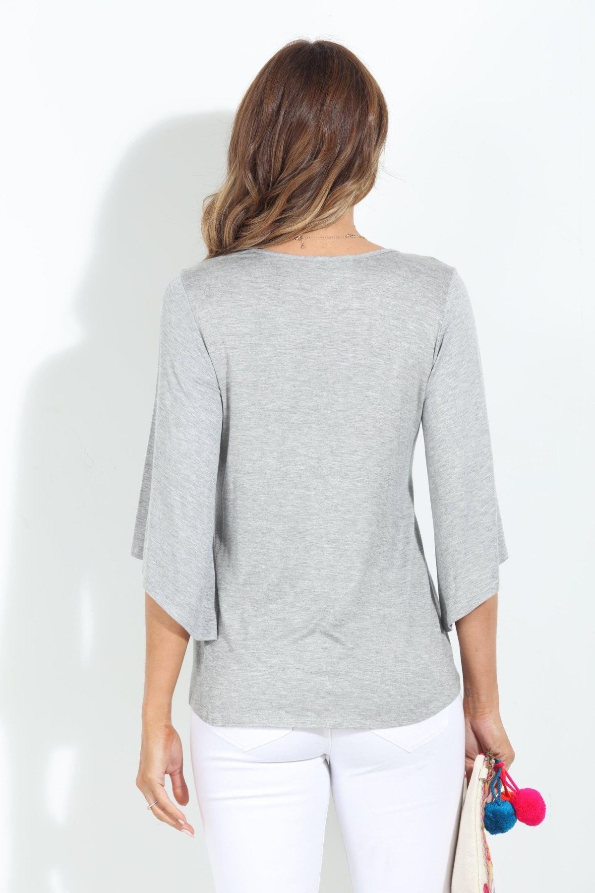Heather Grey Jersey Bell Sleeve Top